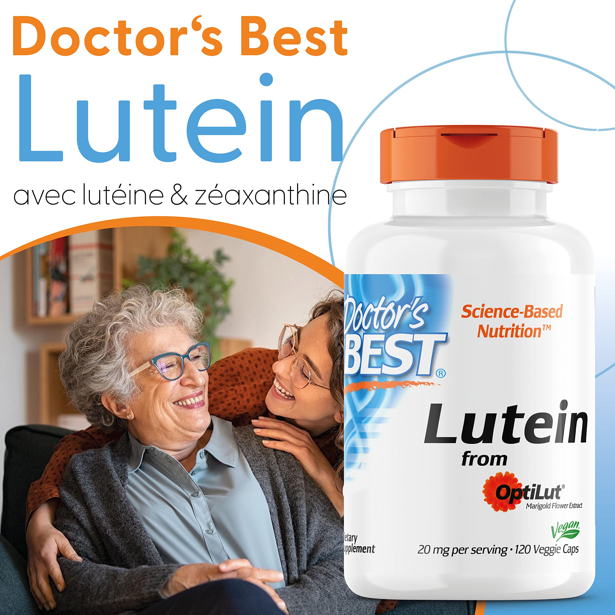 Doctor's Best, Lutéine, avec Optilut, 10 mg, 120 Capsules végétaliennes, Caroténoïde, Zéaxanthine, Testé en Laboratoire, Haute Dose, Sans Soja, Sans Gluten