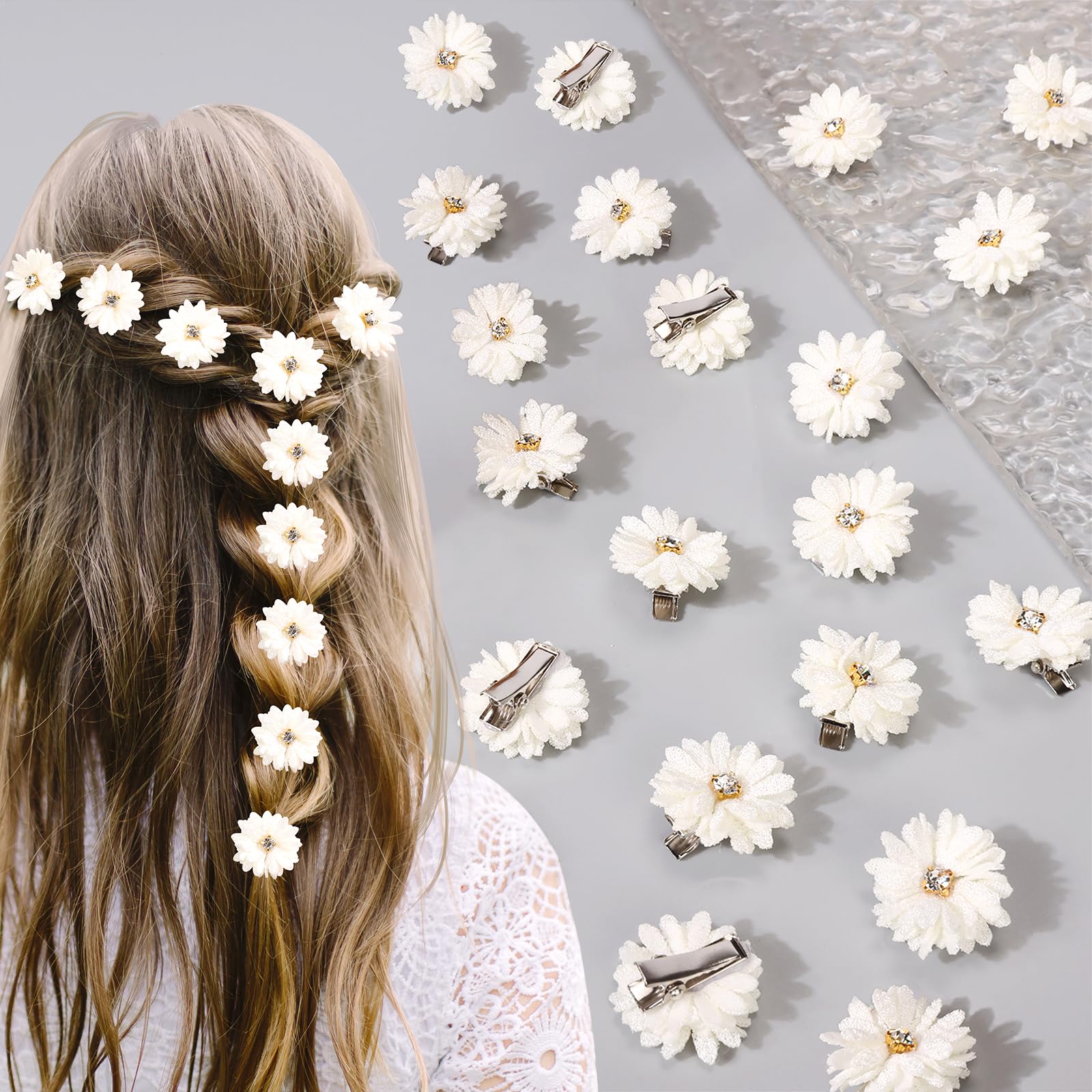 Handmade Pearl Bridal Hair Pins 6Pcs White Ceramic Flowers Gold Leaf Clips Porcelain White Floral Set of 6 Pearl Elegance Ensemble Hair  main image 3