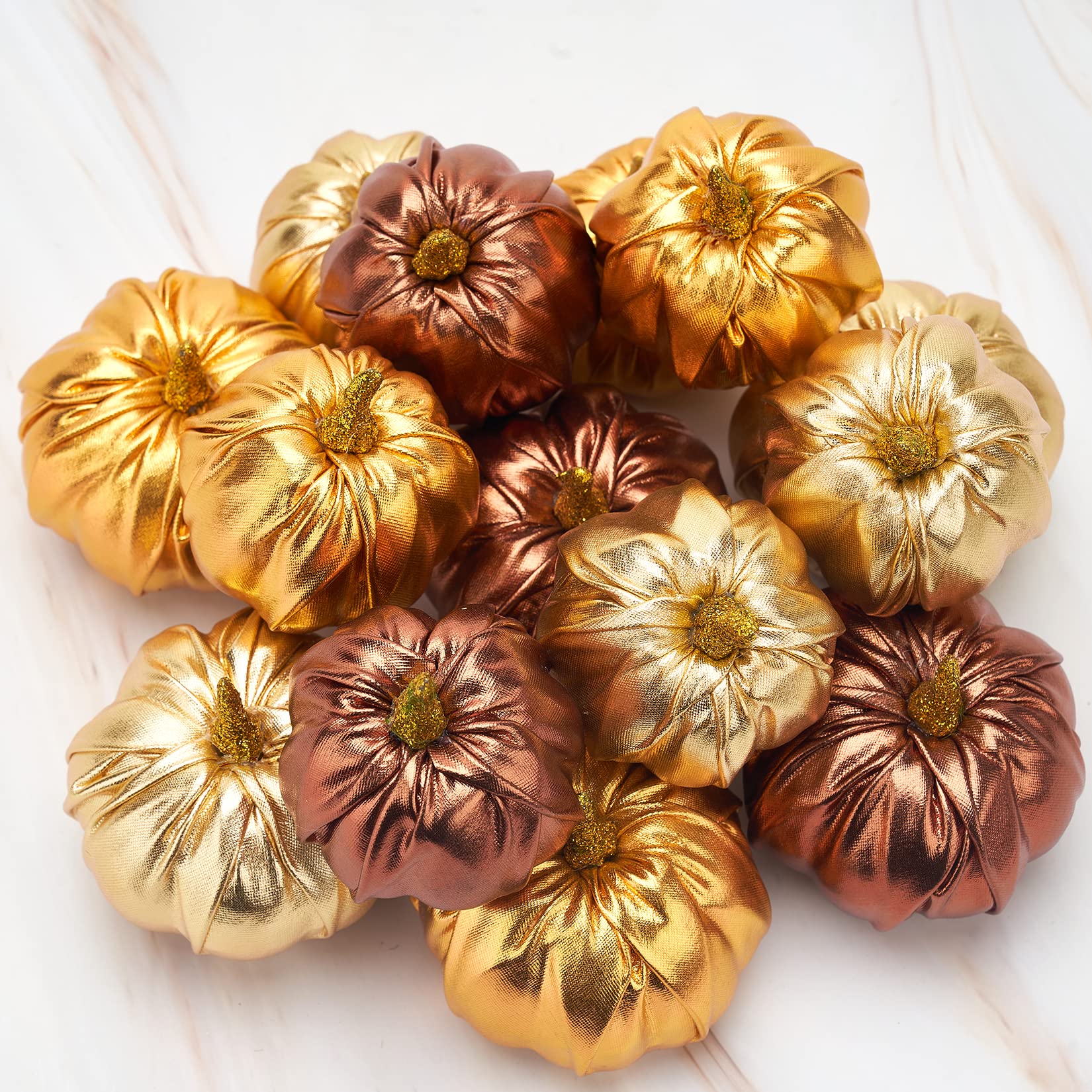 Lamris Pumpkin Decorations Fake Foam Harvest Decorative Gold Pumpkins Set of 12 Table Centerpiece Farmhouse Thanksgiving Fall Decorations for Home