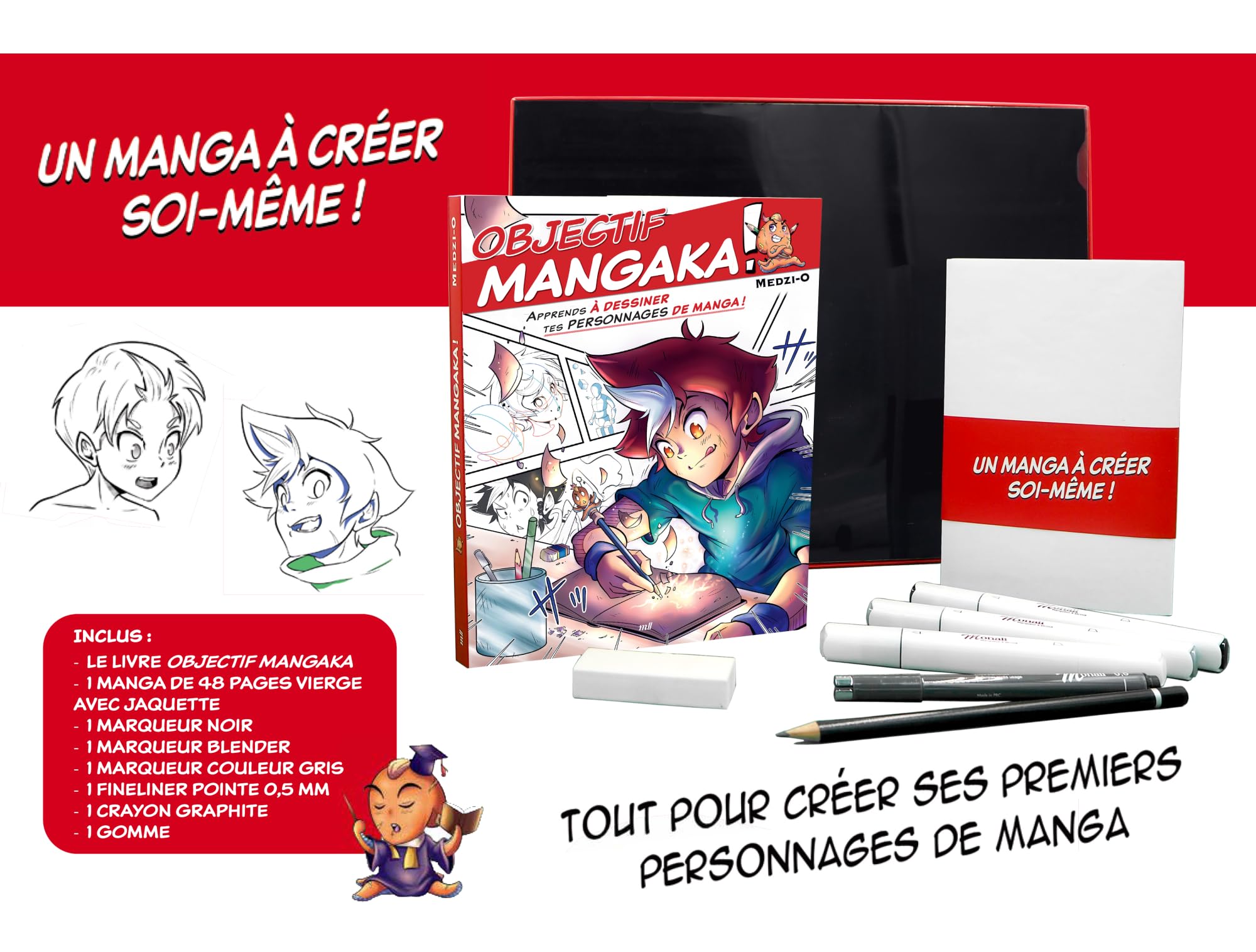 Kit de l'apprenti mangaka - Un manga à créer soi-même (coffret): Apprends à dessiner tes personnages de manga !