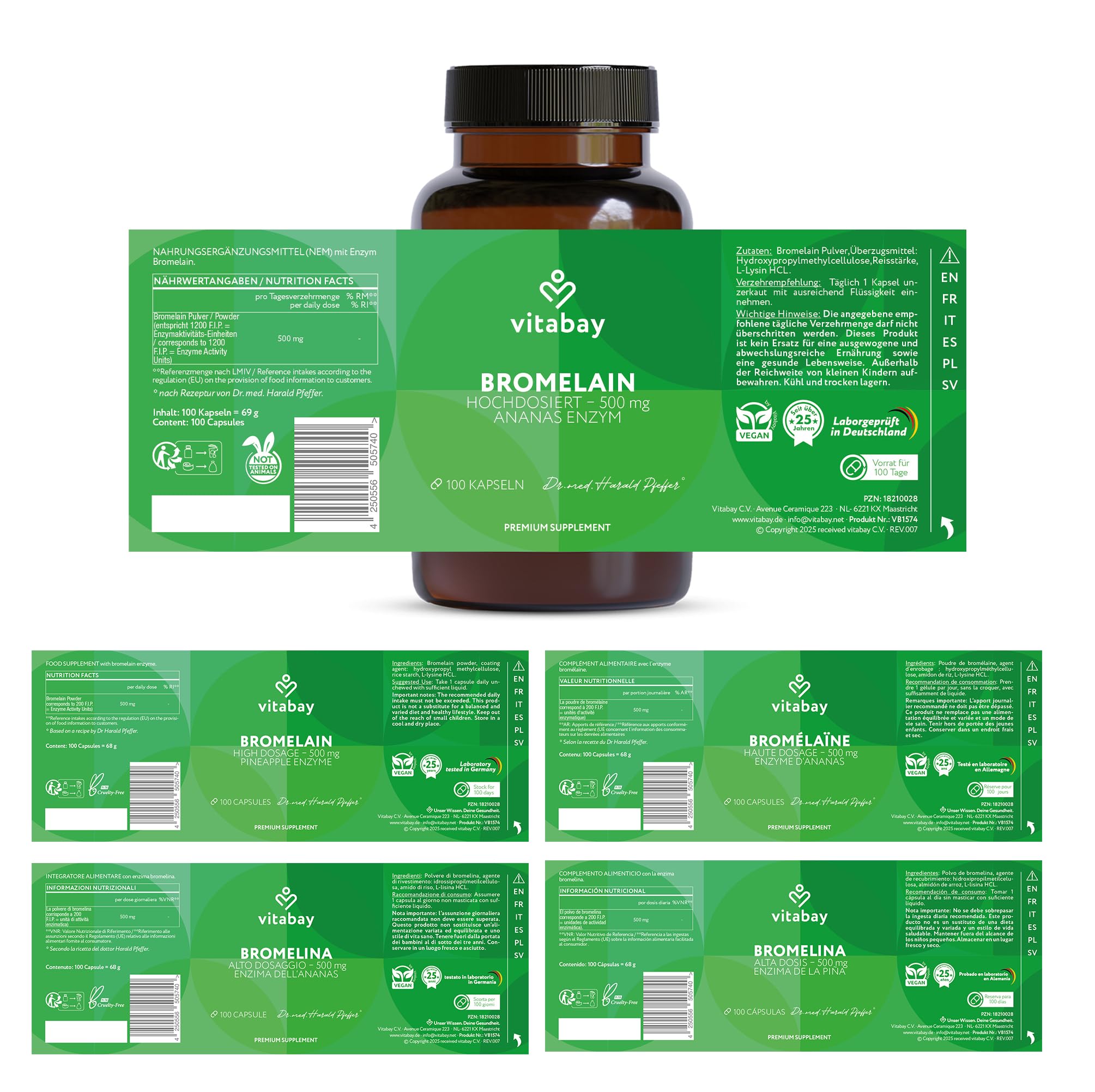 Vitabay Bromelain hochdosiert 500mg - 200 Vegane Kapseln (2er Set)