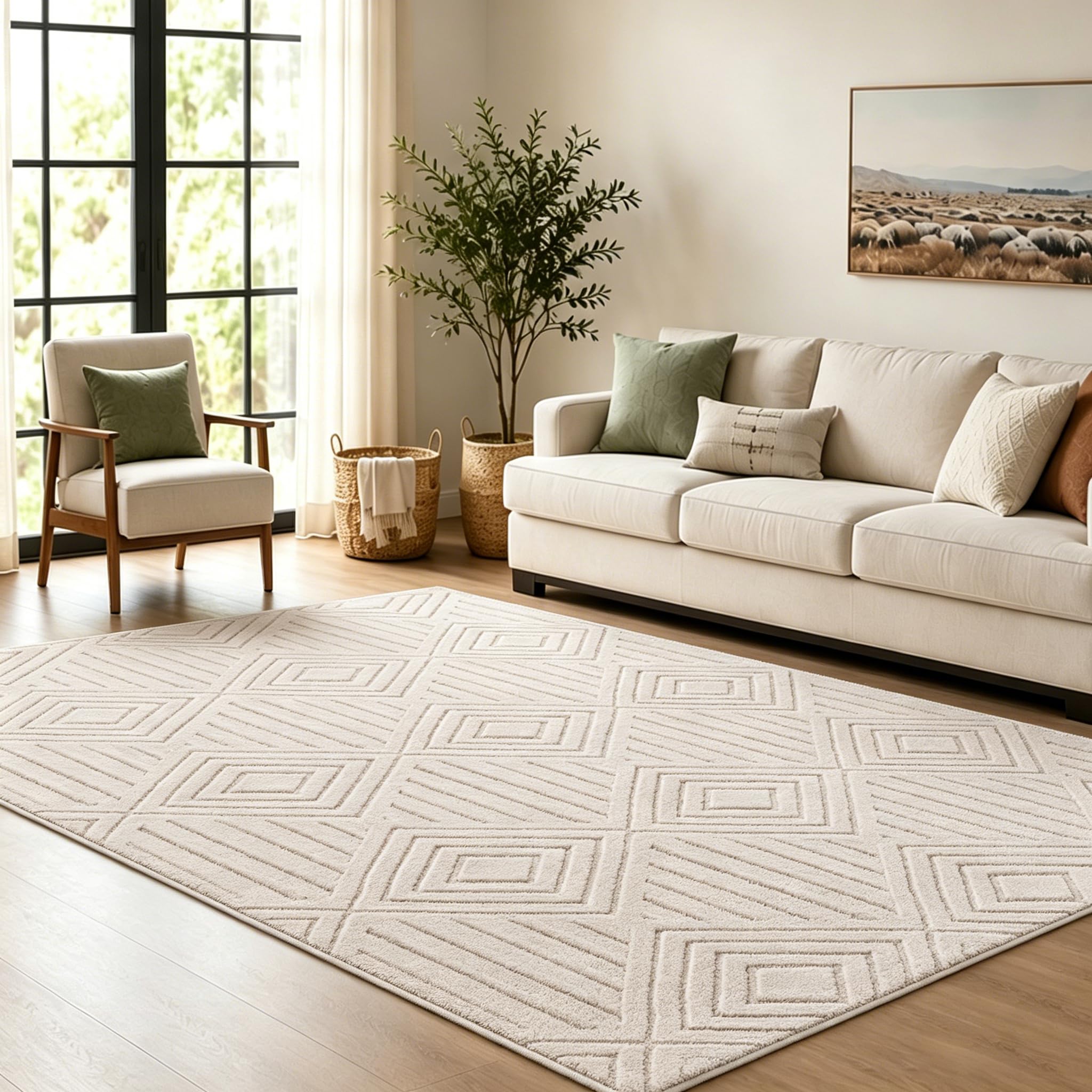 Capslpad Tapis Salon Beige 120x180 cm, Tapis à Poils Courts Lavable Antidérapant, Tapis de Sol Moderne pour Chambre à Coucher, Bureau, Salle à Manger