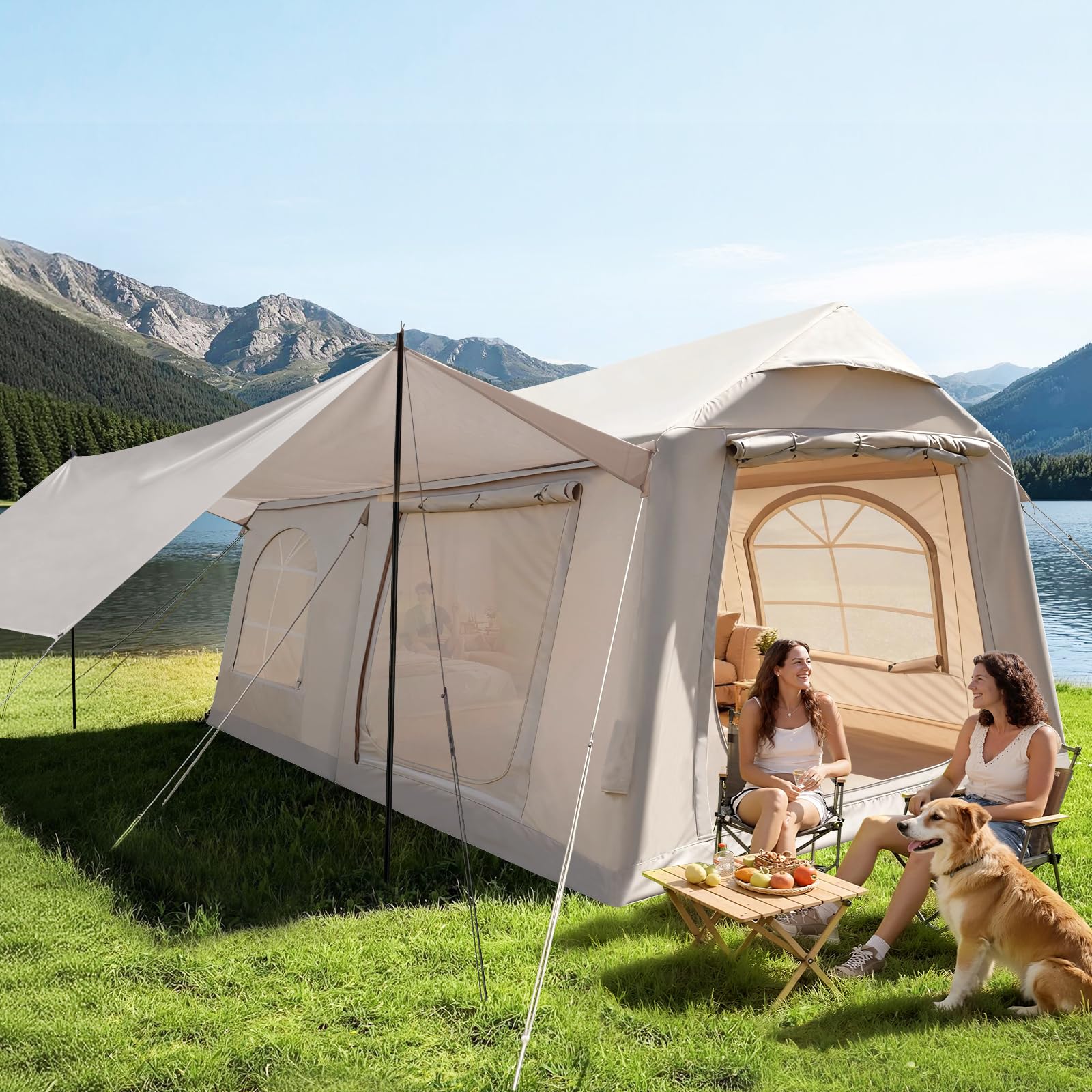 Inflatable Tent, Easy Setup 4/6/8/10/12 Person Blow Up Tent with Hand Pump