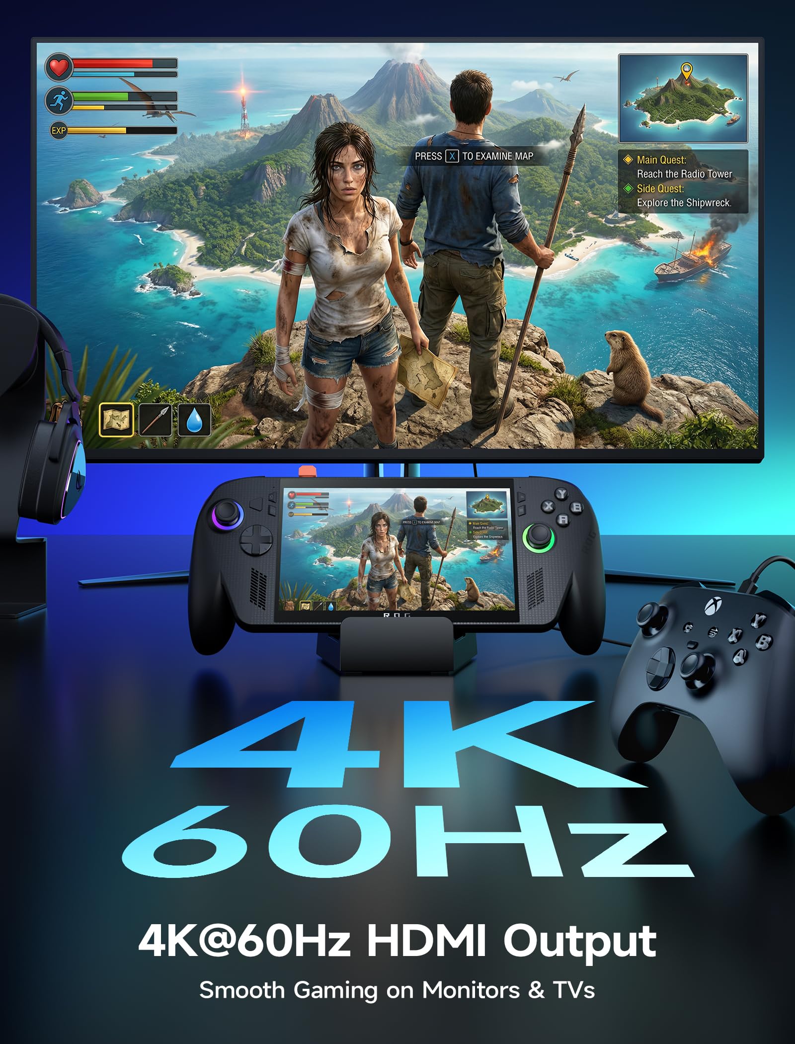 JSAUX Stacja dokująca 4K 60 Hz do ROG Xbox Ally X/Steam Deck OLED/Legion Go S, 4 w 1 Steam Deck Dock z HDMI, 2X USB 2.0, 100W PD, do Steam Deck, HB0503