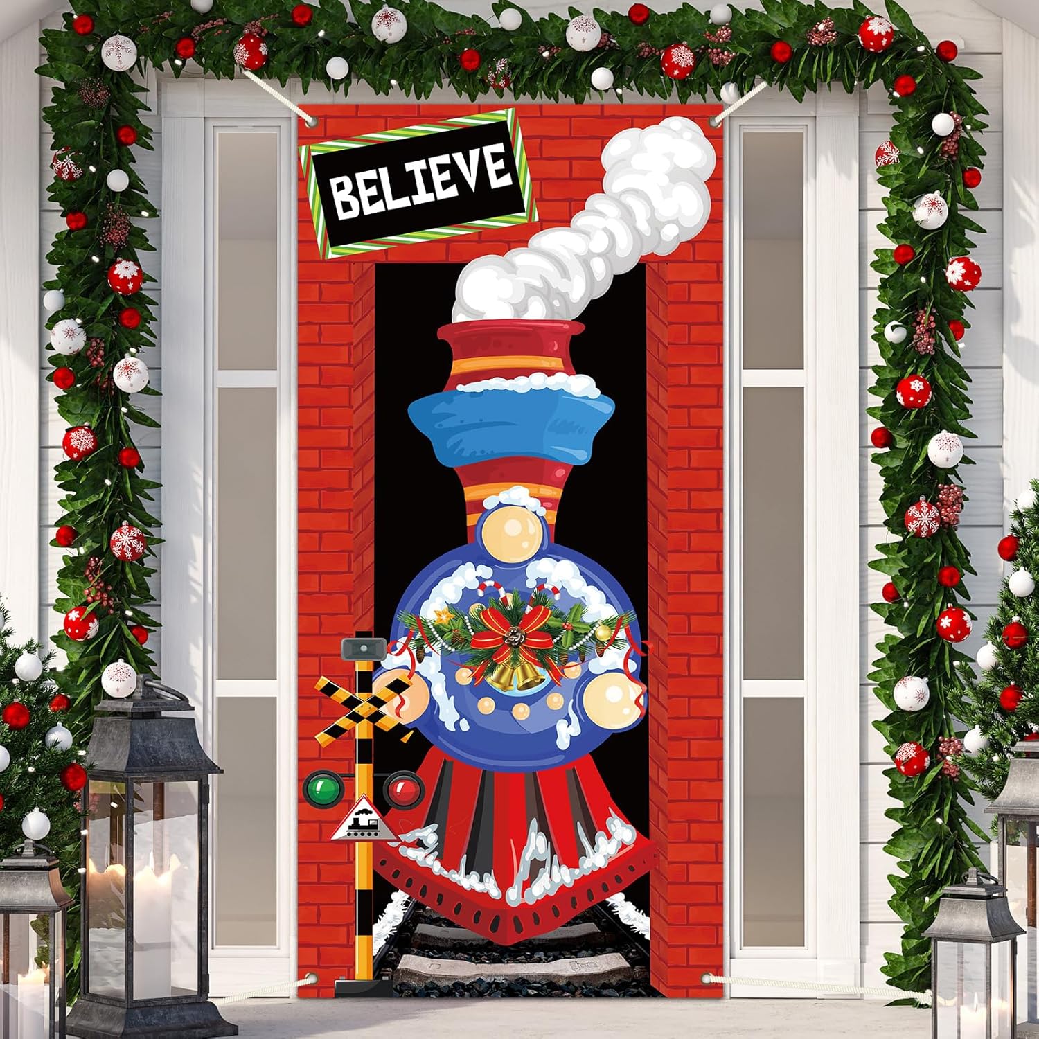 Christmas Door Cover Decoration Christmas Believe Front