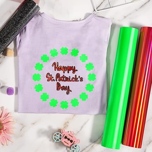 Miniatura 6 de GIRAFVINYL Vinilo holográfico de transferencia de calor de 12 pulgadas x 10 pies, vinilo HTV rojo para planchar para ropa y tela, vinilo HTV fácil