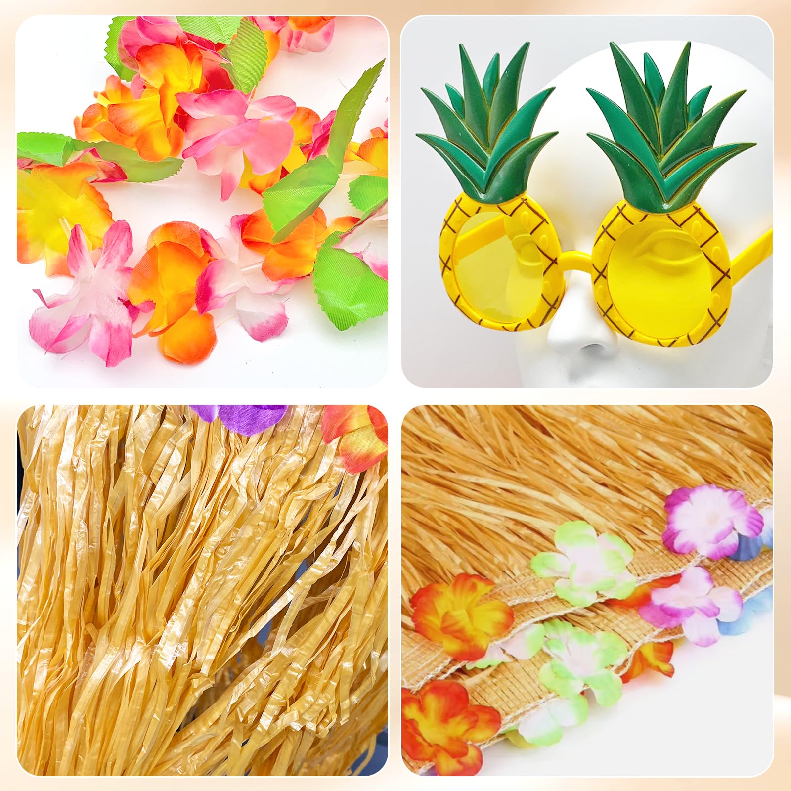 Lot de 6 décorations de fête hawaïennes, collier de fleurs, bracelets, bandeau, lunettes d'ananas, jupe hawaïenne, déguisement pour adultes, fête de plage, bar de nuit