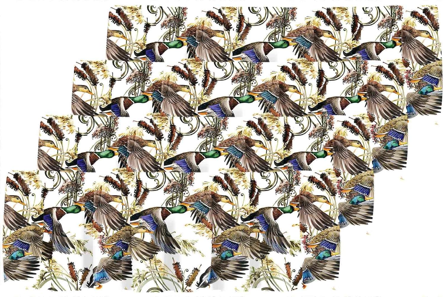 Healbrighting Blackout Brown Bird Wild Duck Mallard Autumn Beak Fowl Rod Pocket Short Window Curtain Valance for Kitchen Bedroom Decor, 52" x 18", Brown and Taupe, 4 Panels