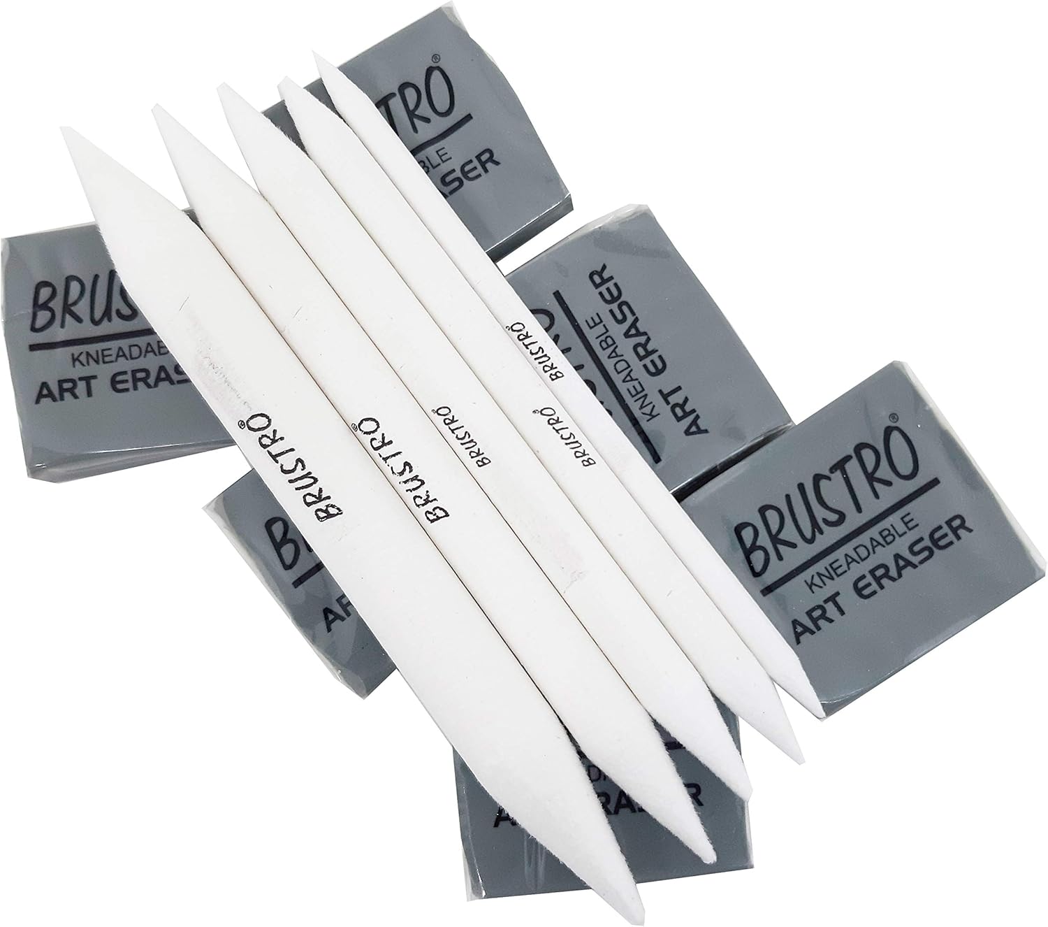 BRUSTRO kneadable Art Eraser Pack of 6 with Blending Stump Set