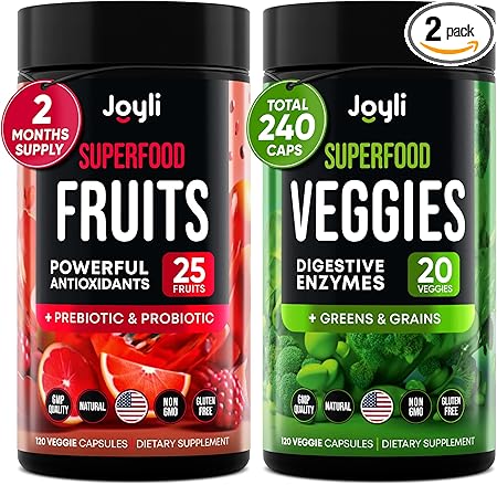 Fruits and Veggies Supplement - High Fiber Supplement for Immunity, Gut & Energy - Super Reds & Super Greens Supplements with Marshmallow Root - 240 Reds and Super Greens Powder Superfood Capsules