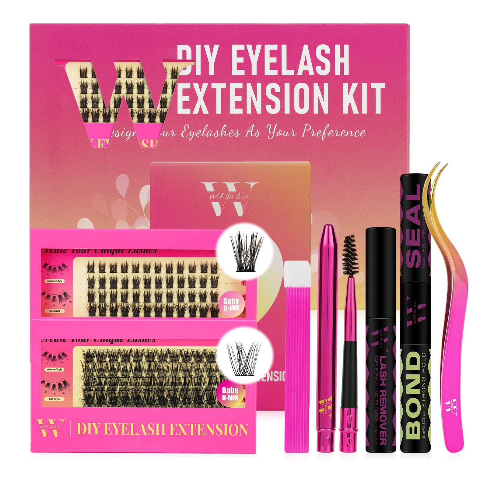 Wimpern Extensions Set Wispy Lash Extension Set 144 Stück Wimpernverlängerung Set 10-16mm D-Wimperncluster(2Style, Babe&Baby KIT)