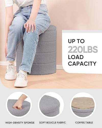 Vista 5 de B FSOBEIIALEO Otomana con Almacenamiento, Otomana Redonda de Sherpa con Espacio de Guardado, Reposapiés de Boucle 37.1 cm x 37.1 cm x 45 cm (Gris)