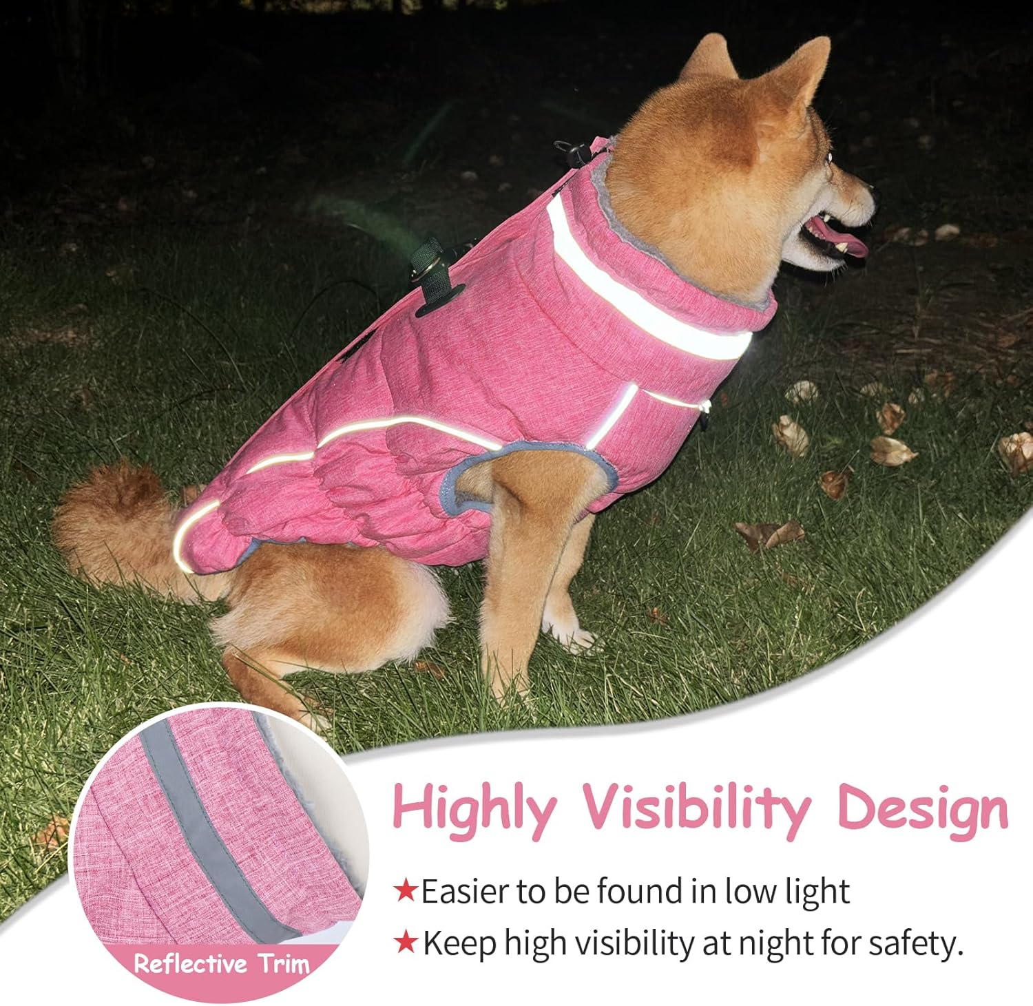 Malier Dog Coat, Reflective Dog Jacket Waterproof Windproof Puppy Cold Weather Coats with Harness Built in, Winter Extra Warm Pet Coat Fleece Vest for Small Large Pets and Puppy (Pink, Large)