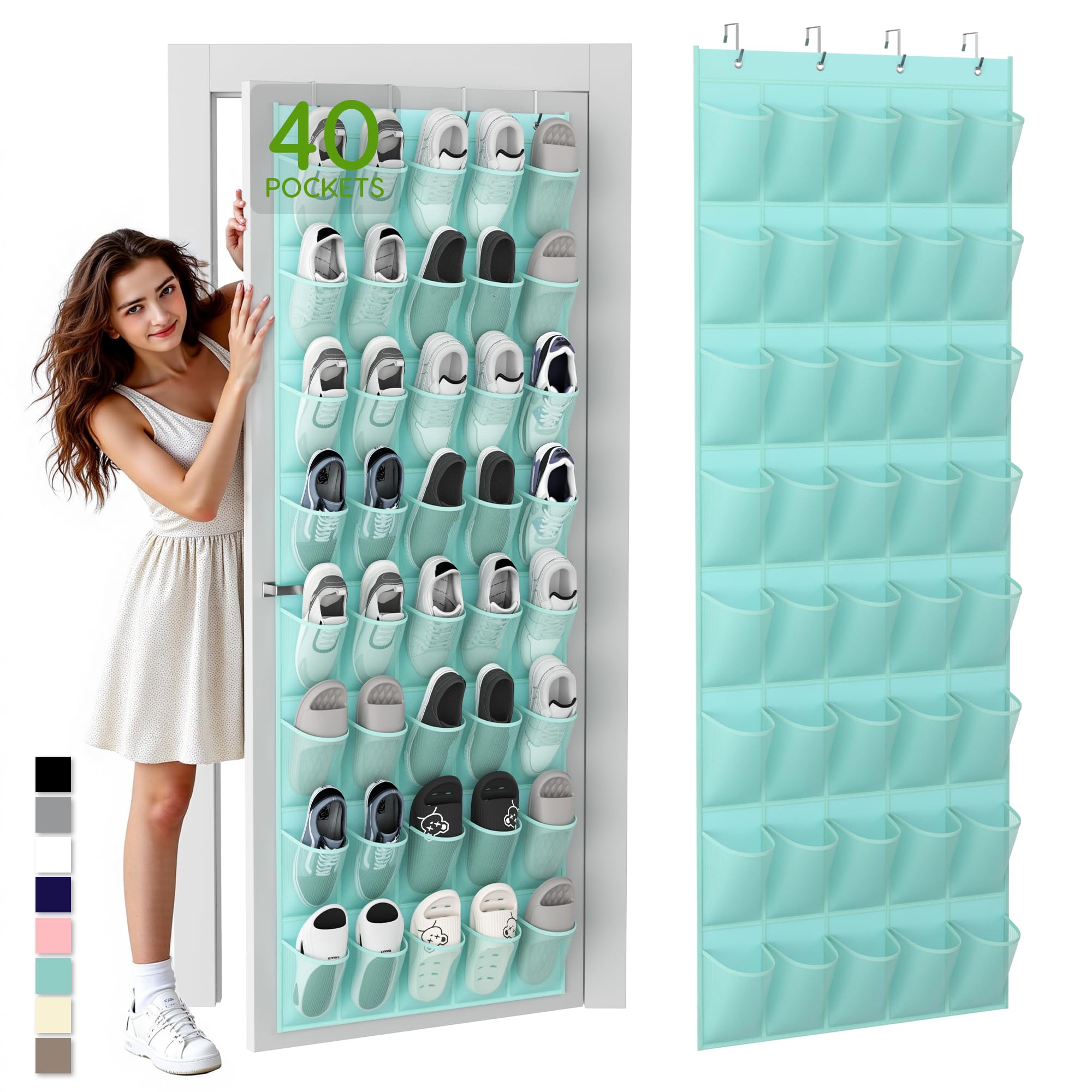 Unjumbly Over the Door Shoe Organizer with 40 Large Breathable Mesh Pockets, Space Saving Shoe Holder, Hanging Shoe Rack for Entryway Bedroom Closet