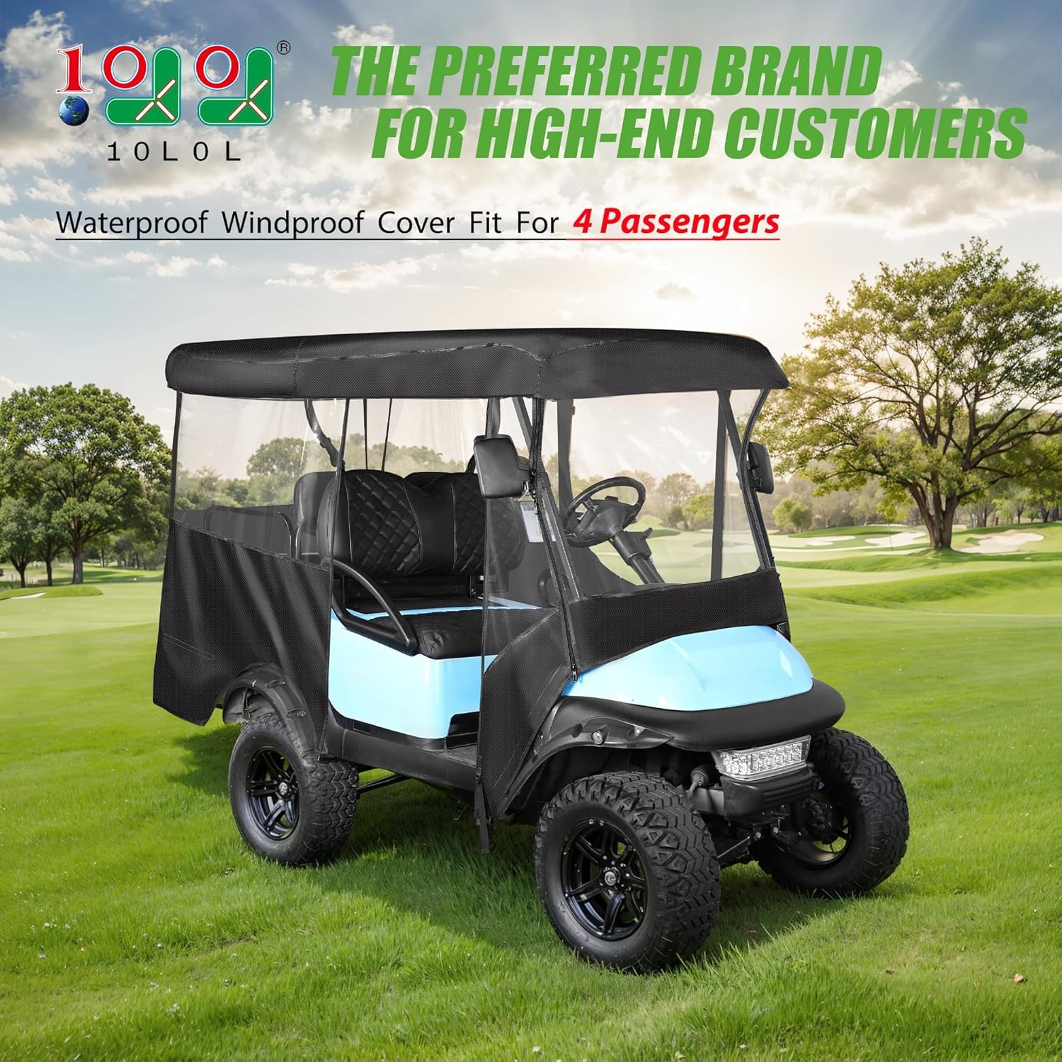 10L0L Deluxe obudowa wózka golfowego uniwersalna do Yamaha, EZGO i Club Car Golf Buggg, pokrowiec na wózek golfowy dla 4 pasażerów 600D, wodoodporny, wiatroszczelny materiał, przenośny, przezroczysty