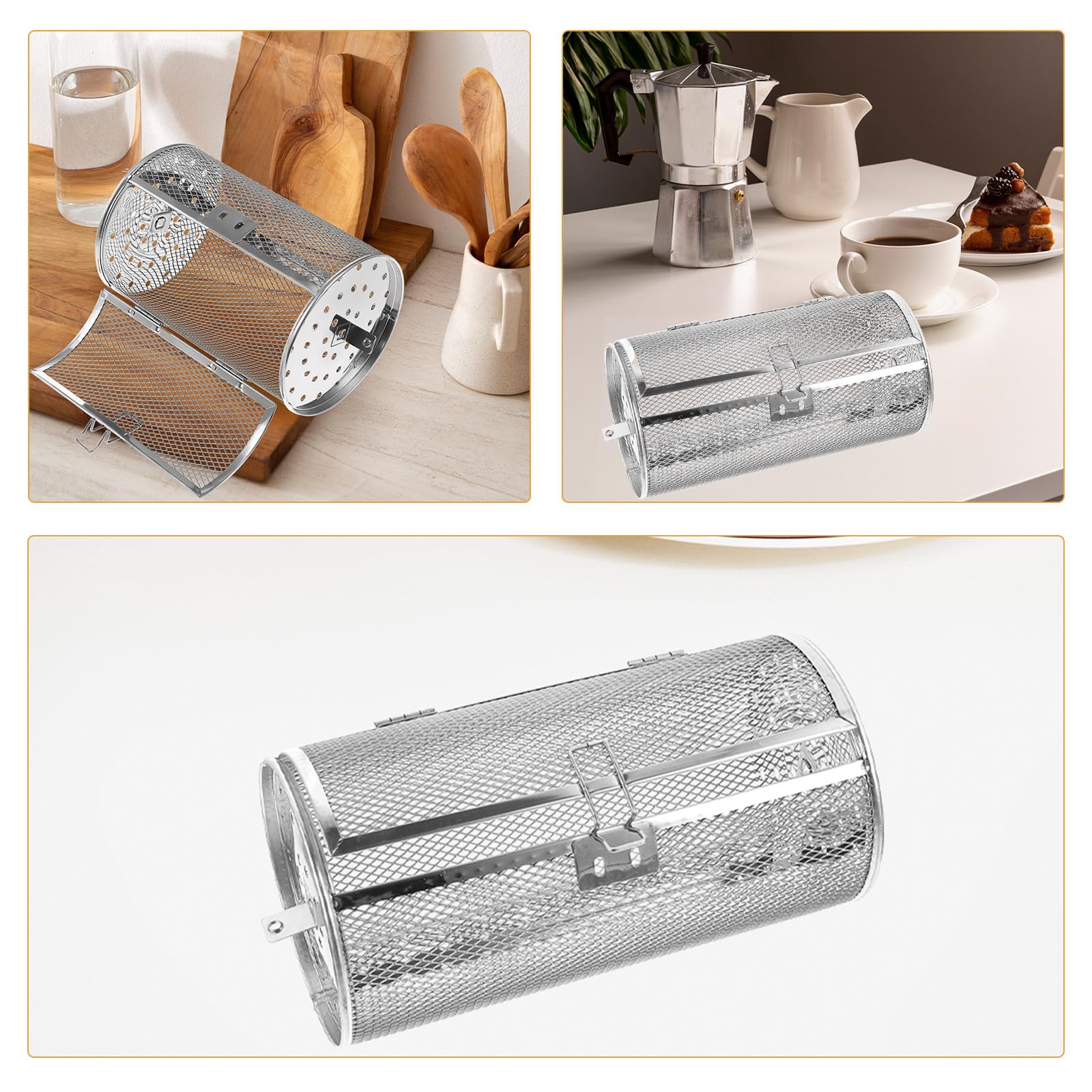 Cestello Gabbia per Polli allo Spiedo in Acciaio Inox 140x250 Mm Rotazione 360° e Porta Mobile per Forno e Friggitrice ad Aria, Accessorio Cucina Versatile per Arrosti e Frutta