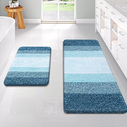 Miniatura 46 de OLANLY Juego de 2 alfombras de baño de 2 piezas, alfombras de baño de microfibra suave y absorbente y alfombra de inodoro con contorno