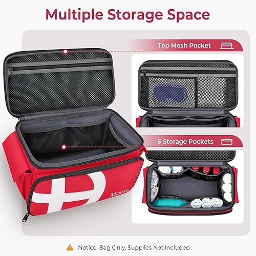 Miniatura 4 de Mancro Bolsas de primeros auxilios vacías, bolsa de viaje médica con múltiples bolsillos, organizador de botellas de píldoras para viajes,