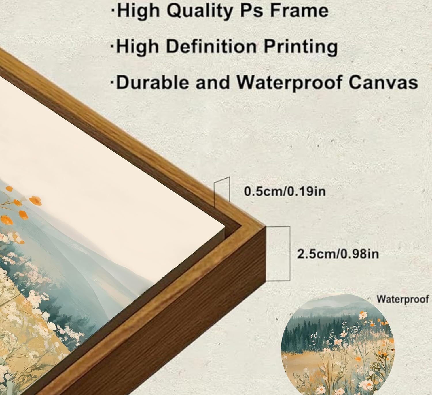 Framed Boho Mountains Flower Canvas Wall Art Daisy Wildflower Landscape Pictures Wall Decor Abstract Watercolor Floral Painting Green Natural Scenery Poster Artwork for Living Room Bedroom Office