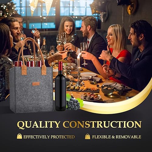 Miniatura 7 de LIFEBEAUTY Bolsa de vino para 6 botellas, aislada, térmica, acolchada, para transportar botellas de vino, para viajes, picnic, gran regalo para los