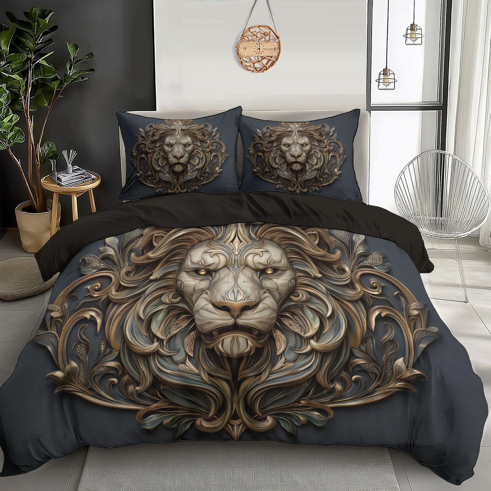 Parure de lit lion avec fermeture éclair pratique