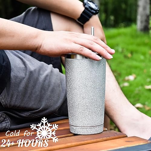 Miniatura 3 de AGH Vaso de 20 onzas con tapa y pajilla, de acero inoxidable de 20 onzas, con aislamiento al vacío, para agua, café o purpurina, taza térmica de