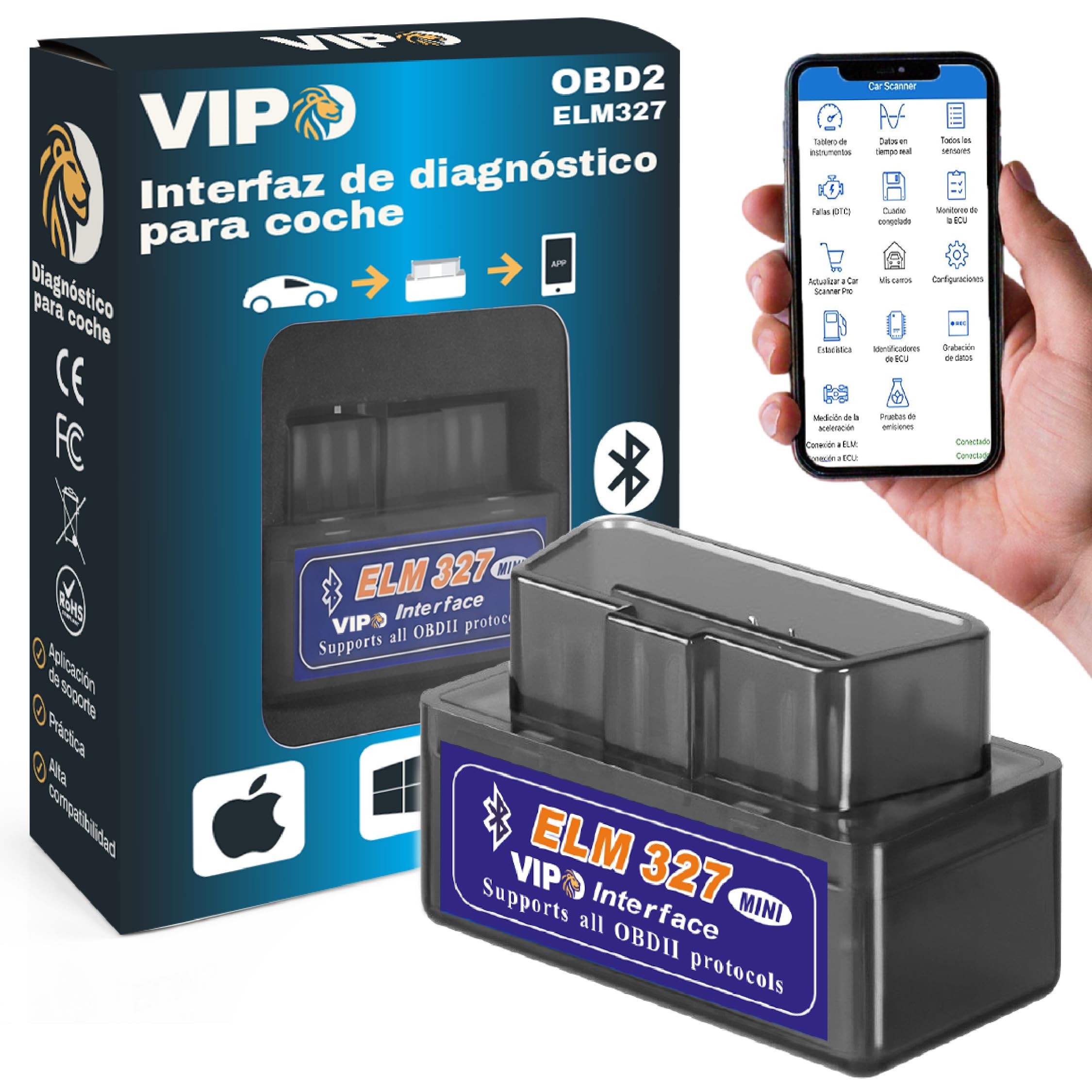Vp004 obd2 v1.5 elm 327 ferramenta de diagnóstico automotivo, tipo c, obd 2, sca