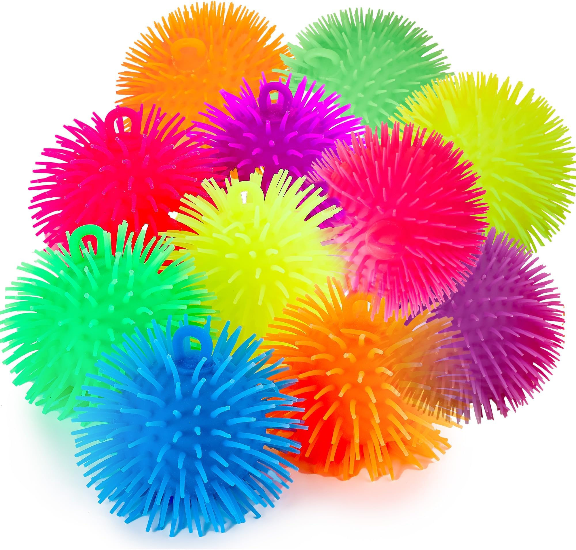 Playbees Soft Spiky Puffer Balls - 12-Pack - 5.5 Inch Sensory Stress Relief Toy - Assorted Colors - Kids and Adults - Fun Fidget Game