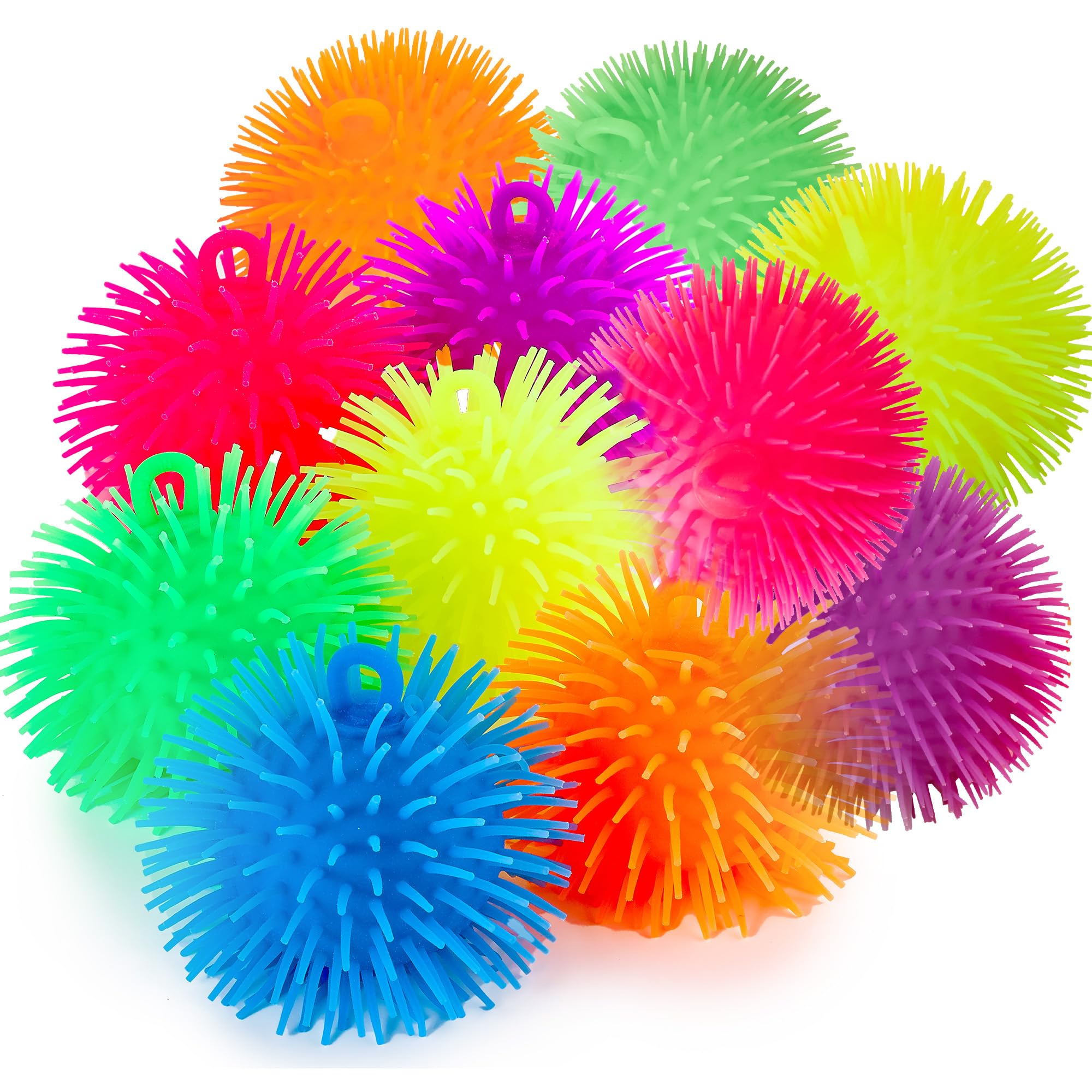 Playbees Soft Spiky Puffer Balls - 12-Pack - 5.5 Inch Sensory Stress Relief Toy - Assorted Colors - Kids and Adults - Fun Fidget Game