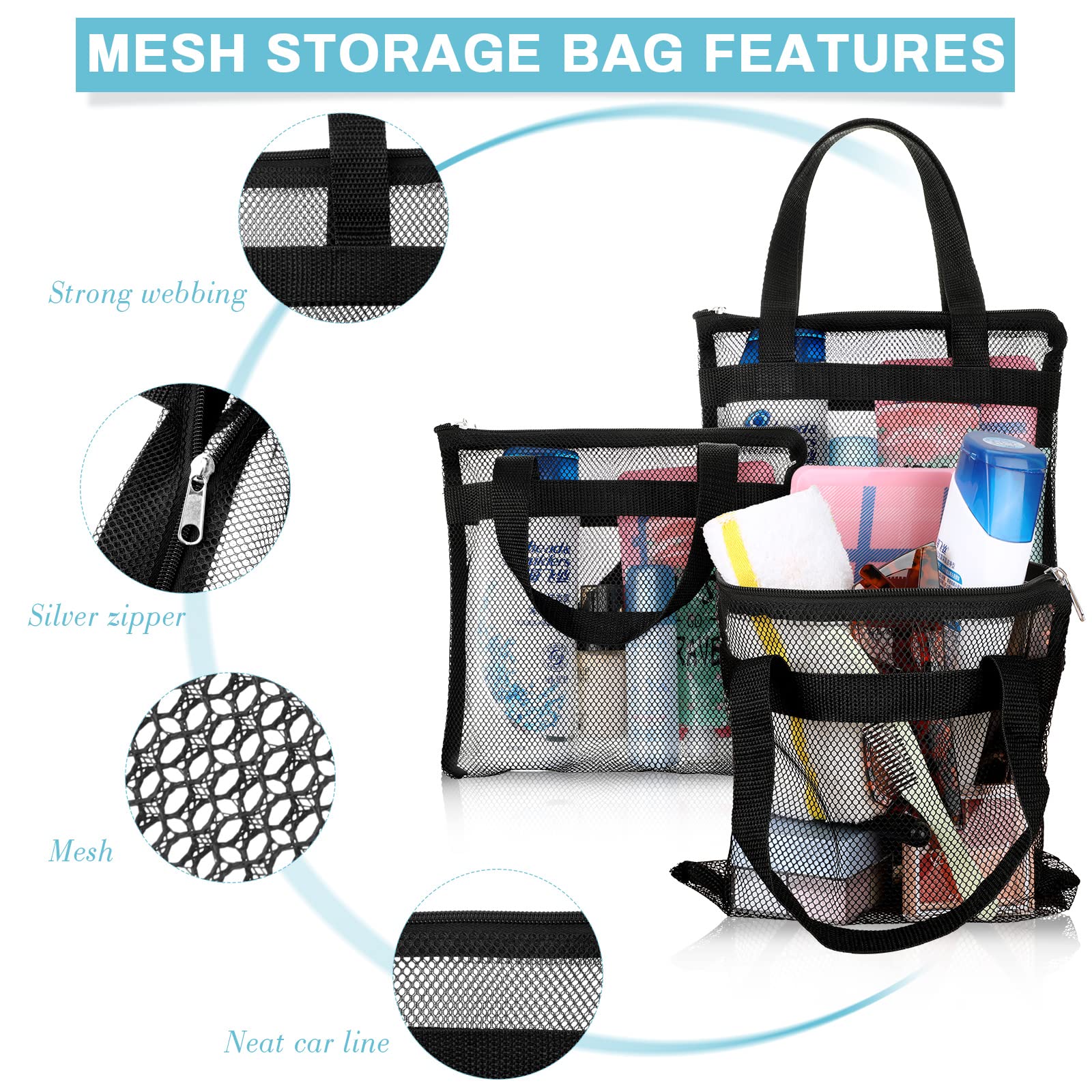 2x Netz-Duschtaschen 26x24 Cm – Schnelltrocknende Kulturbeutel Für Reisen, Schwimmbad & Camping