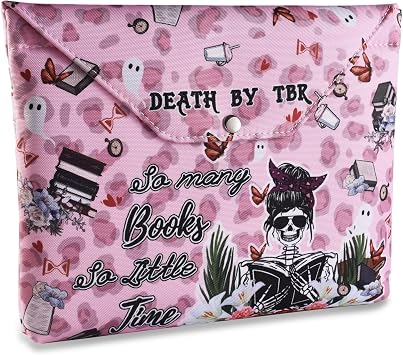LParkin Book Sleeve Cover with Zipper, Death by to-Be-Read Book Protector Pouch, Washable Fabric Book Pouch, 11 x 9 Inch Book Lover Gifts Book Beau, Book Nerd Gifts