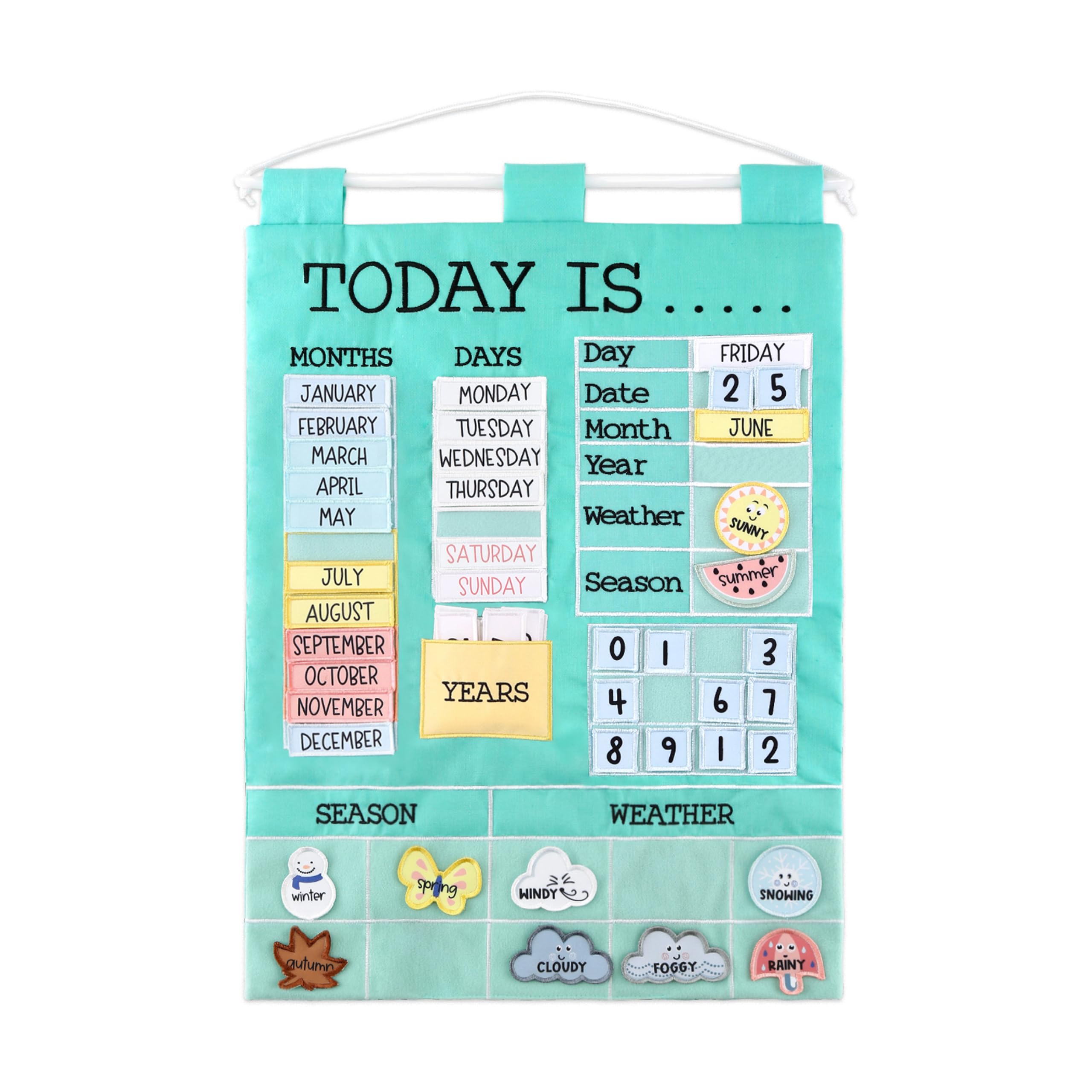 The Peanutshell Preschool Educational Wall Calendar - 53 Fabric Pieces for Months, Days, Years, Weather, & Seasons
