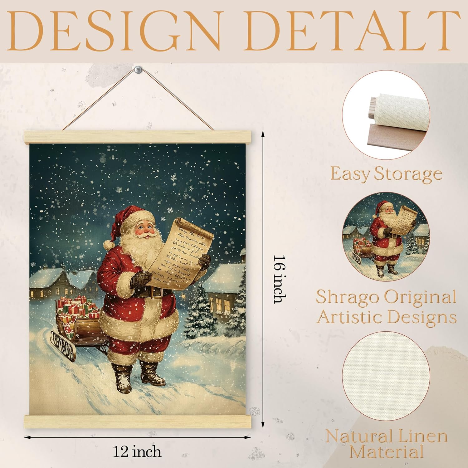 Shrago Vintage Christmas Santa Wall Art, Christmas Wall Decor, Country Cozy Xmas Santa Claus Winter Scene Poster Hanger Frame for Bedroom Living Room Home Office Decor, 12x16 Inch - Image 7