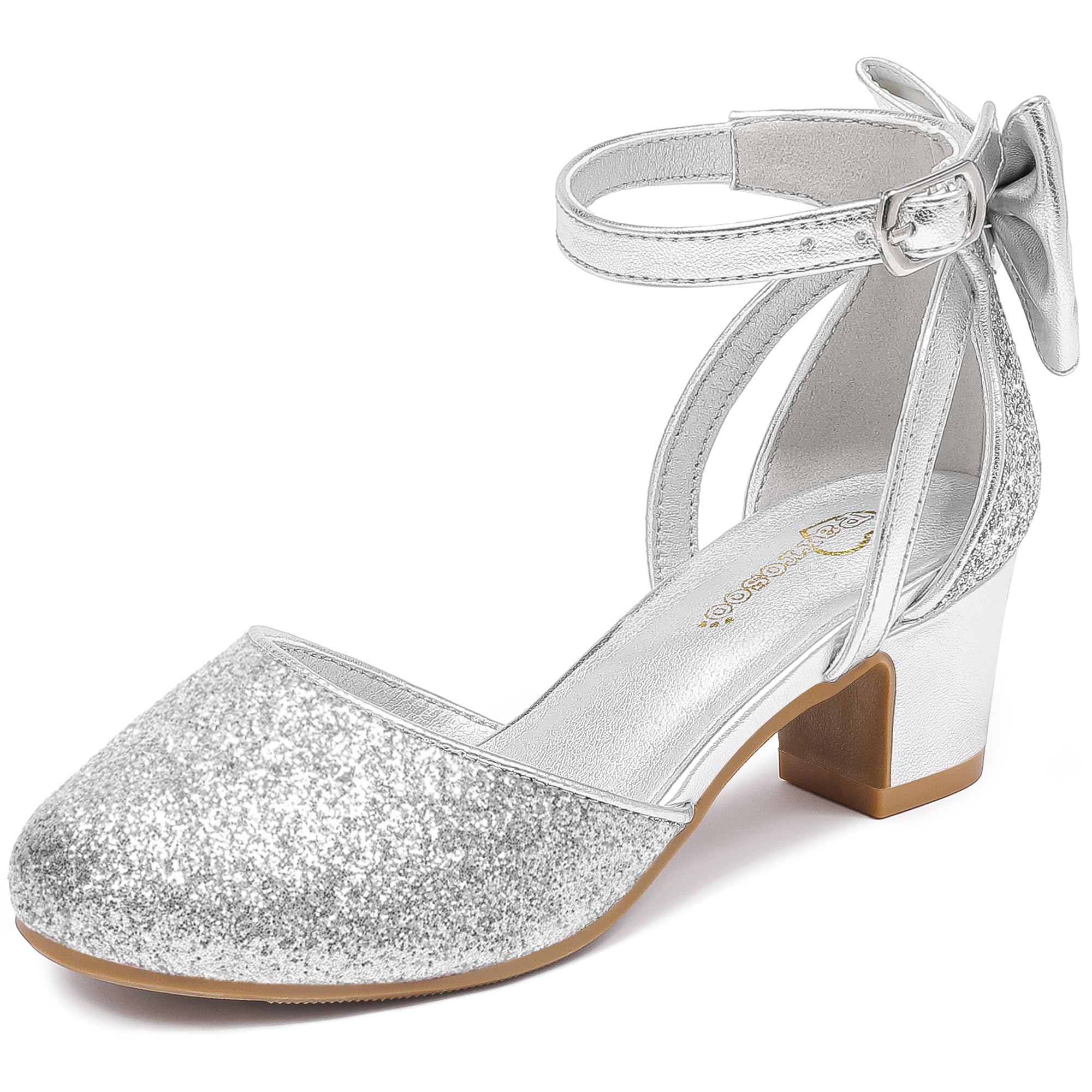 Girls Heels Dress Shoes Flower Girl Pumps with Cute Bow Closed Toe