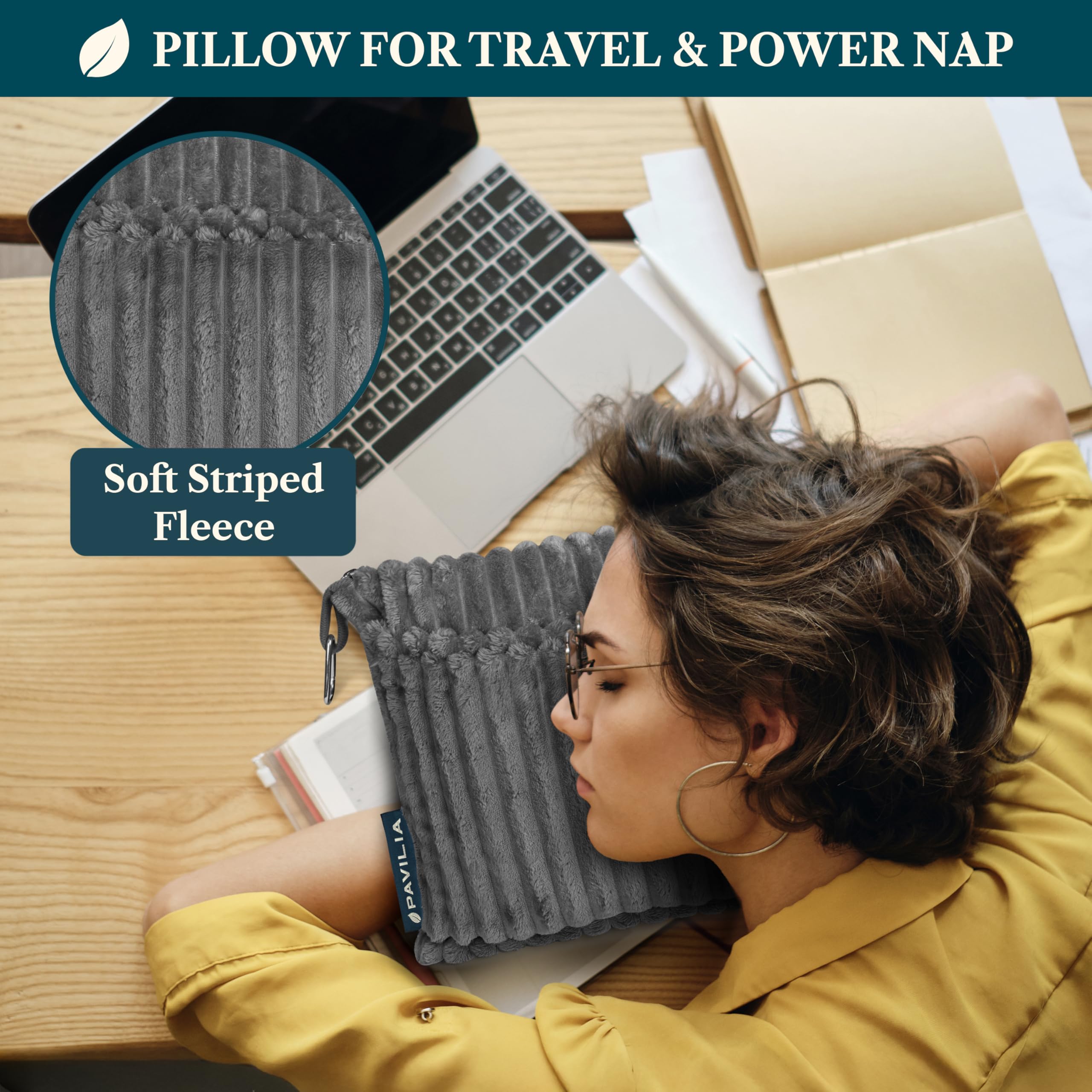 PAVILIA Coperta da viaggio, set di coperte per aeroplano in borsa morbida con tasche, coperta per aereo, compatta e pieghevole, cuscino essenziale per auto, accessori per viaggiatori, regali, cinghia