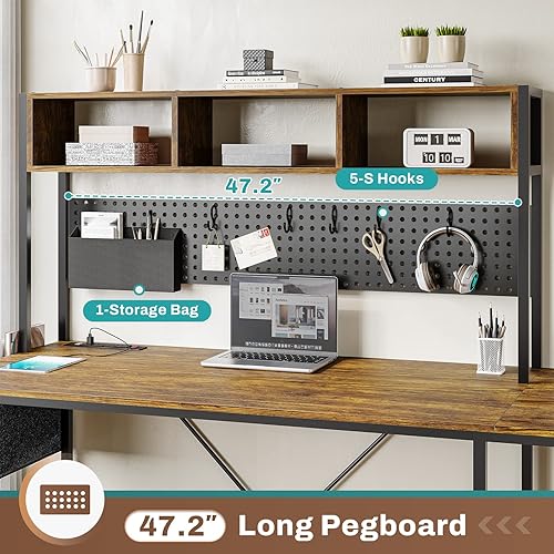 Miniatura 20 de SEDETA Escritorio en forma de L, escritorio de oficina de 94.5 pulgadas con toma de corriente y tablero de clavijas, escritorio en forma de L con