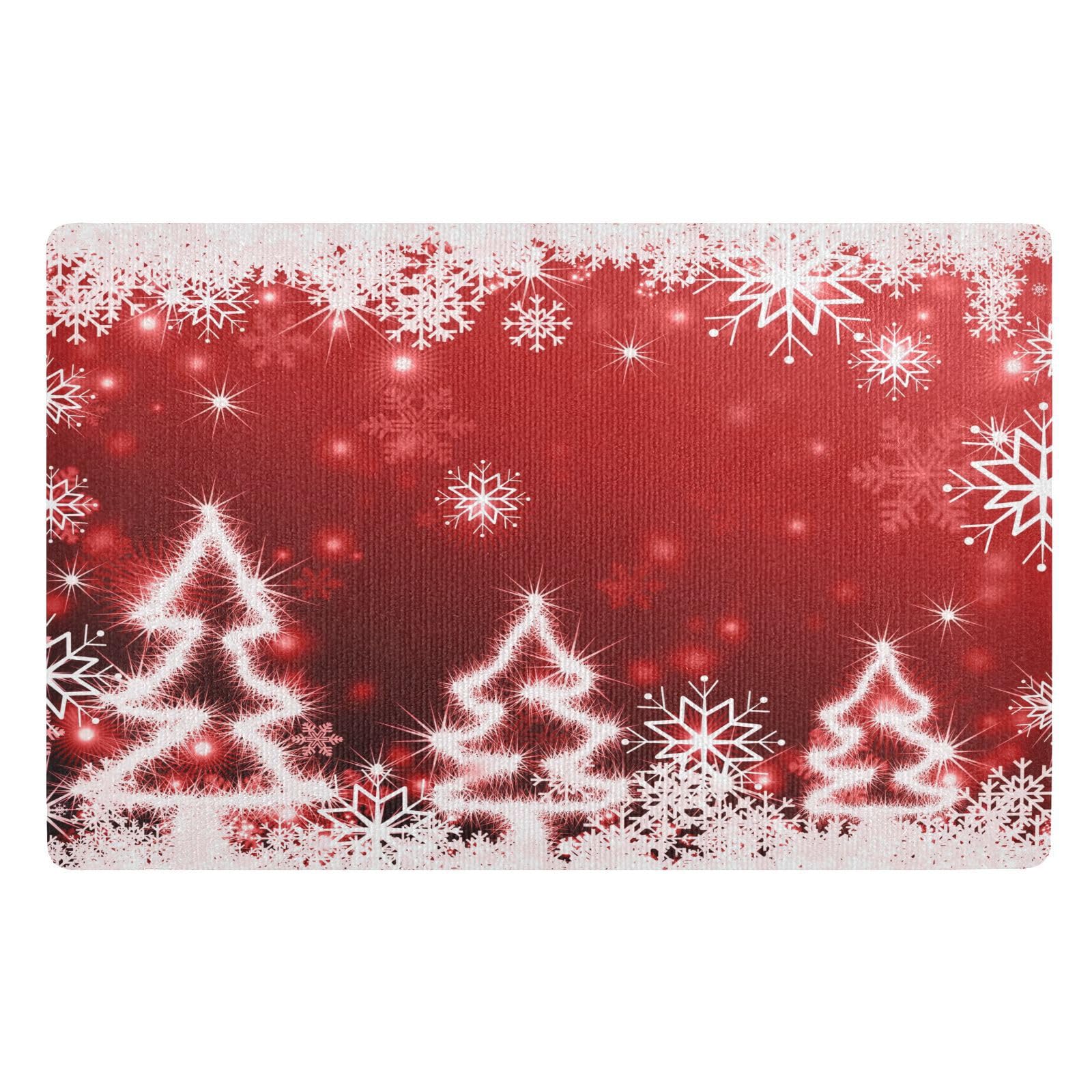 Paillasson absorbant lavable antidérapant rouge 50x80cm motif sapin