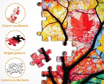Plant Collage Puzzles for Adults 1000 Pieces, Larkipuzz Colorful Tree Puzzle Autumn Leaf, Impossible Nature Theme as Wall Art