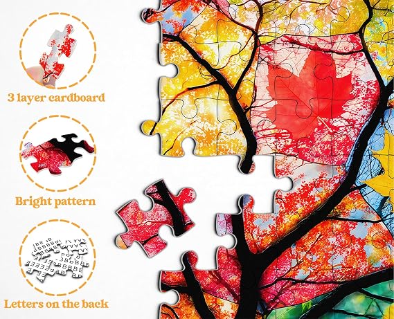 Plant Collage Puzzles for Adults 1000 Pieces, Larkipuzz Colorful Tree Puzzle Autumn Leaf, Impossible Nature Theme as Wall Art