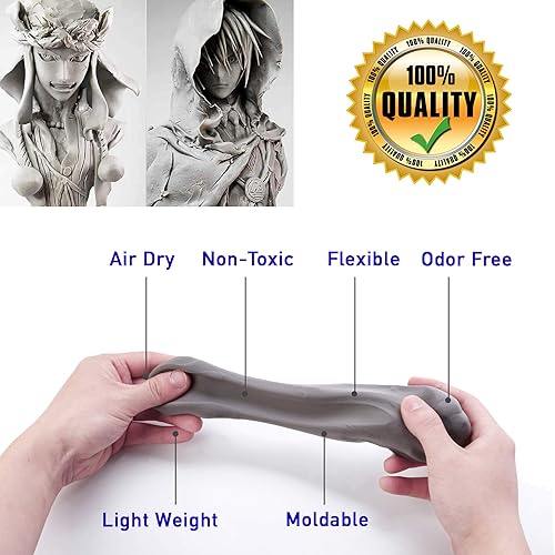 Miniatura 2 de Arcilla de espuma moldeable para cosplay de 1.1 libras (gris), alta densidad para diseños intrincados, se seca al aire, para cortar con un cuchillo