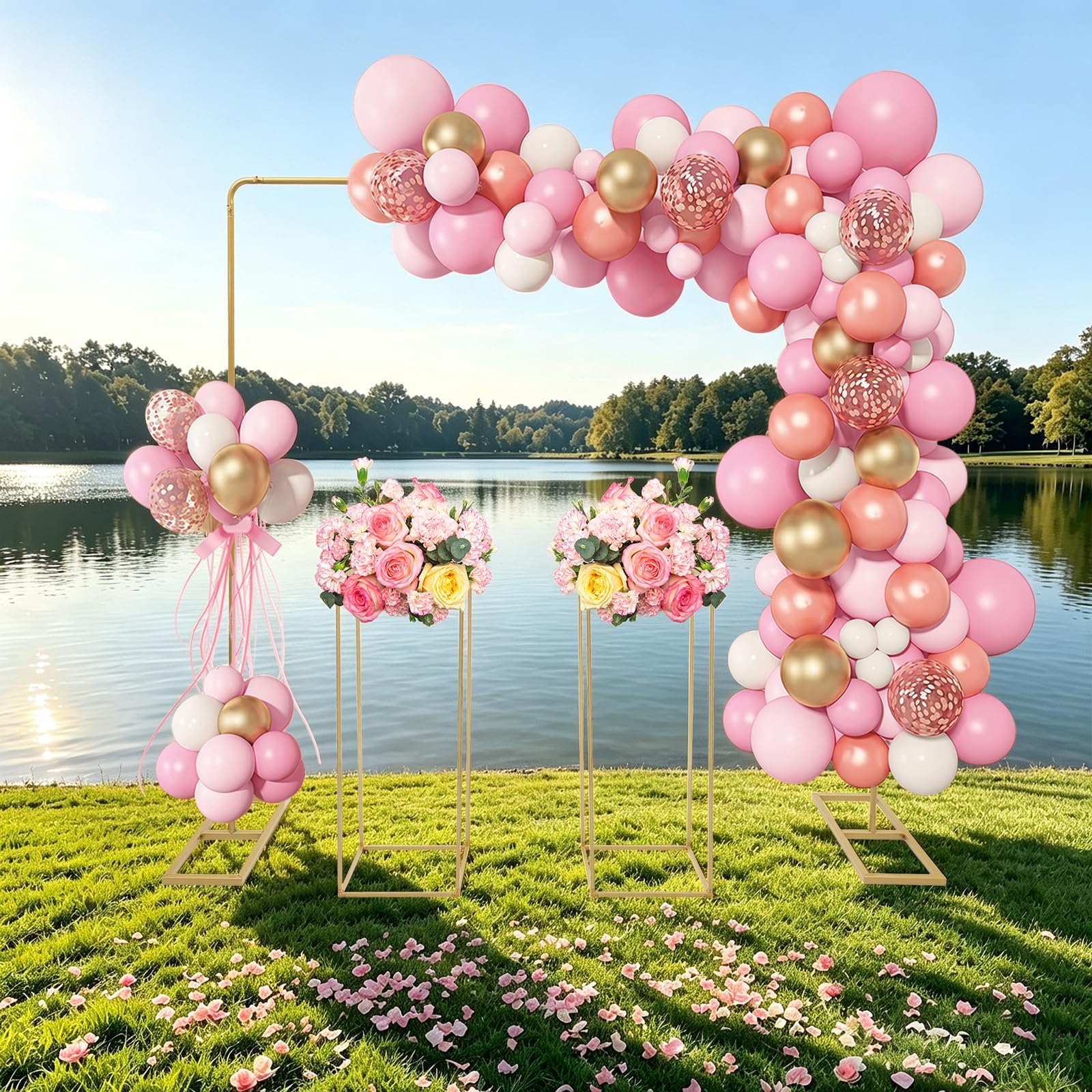 Hintergrundständer-Set 2x2 m, Blumenständer 80 cm, Gold, Stahl | Einbrennlackiert, 8 kg belastbar, werkzeuglose Steckmontage, breite Basis 50x23 cm, abgerundete Kanten