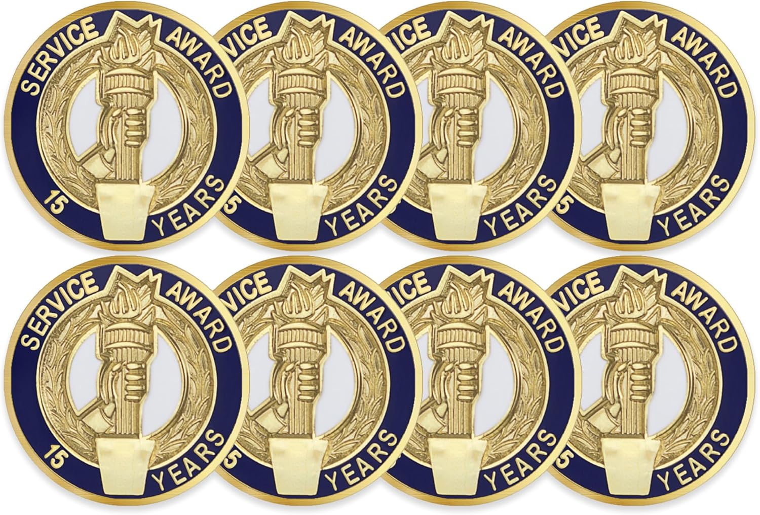 SHOP AWARDS AND GIFTS Service Year Award Enamel Lapel Pins, Appreciation Employee Recognition Work Military Teacher Volunteer, Gift Boxed, 3/4 Inch, Pack of 8, Multiple Years