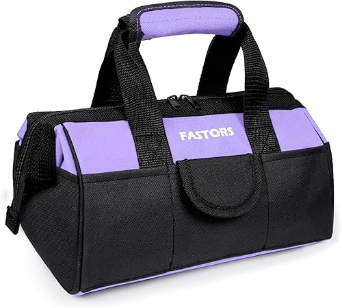 Vista 7 de Bolsa de herramientas rosa para mujer con doble cremallera de 13 pulgadas de ancho de boca, bolsa de herramientas con 8 bolsillos exteriores y 2