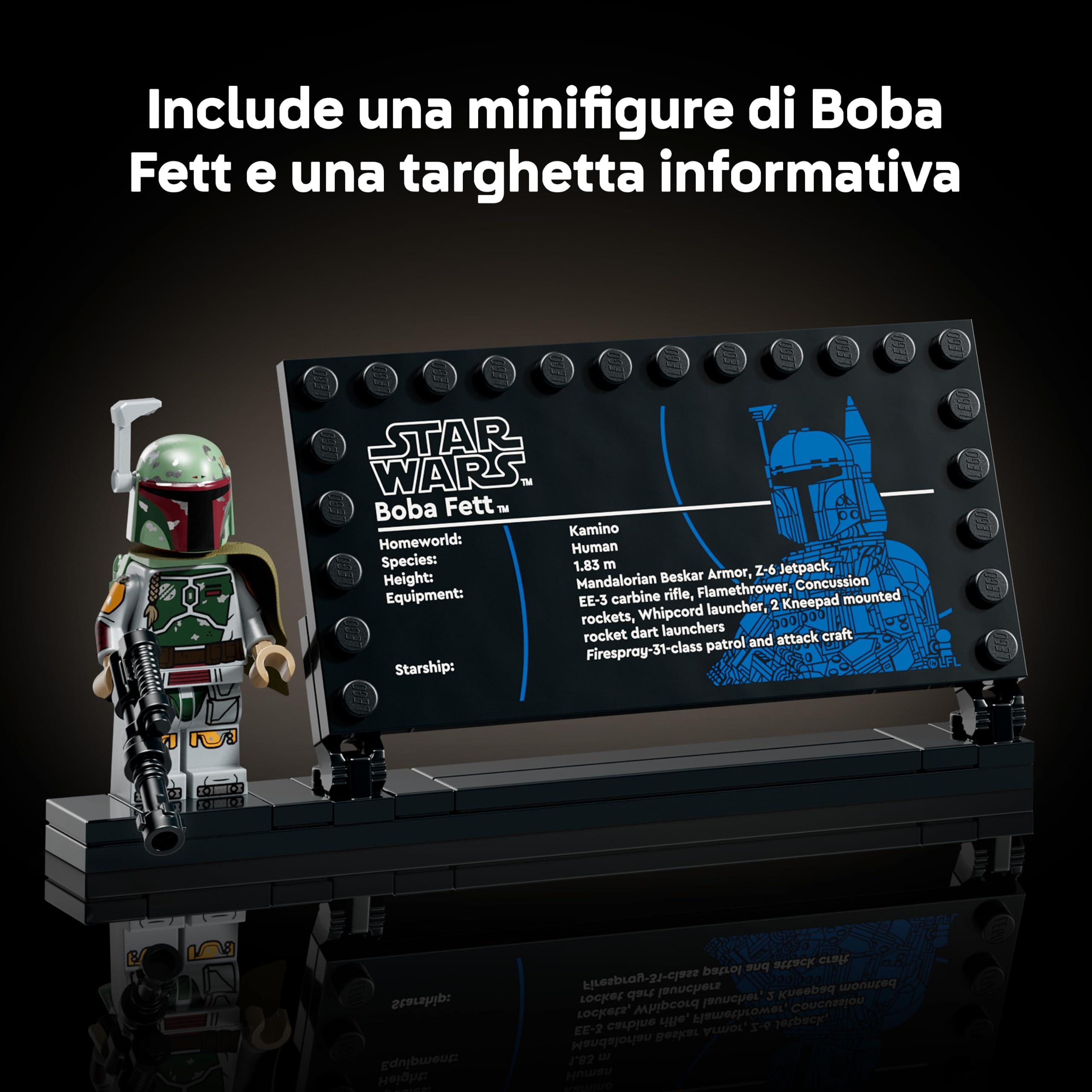 LEGO Star Wars 75455 Boba Fett Action Figure - Kit di Modellismo per Adulti con Armatura Beskar, Blaster e Minifigure - Decorazione da Scaffale o Scrivania - Regalo per i Fan del Ritorno dello Jedi