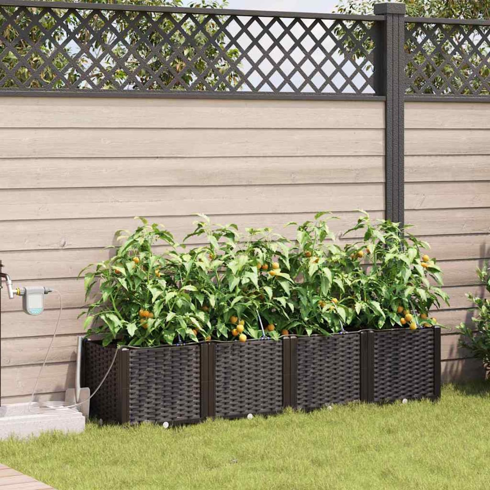 Geecher Vaso da Giardino 4 Pezzi, con Sistema di irrigazione Integrato, 160x40x37,5 cm, in Acciaio, per Esterni, Ideale per Principianti e Appassionati di Giardinaggio