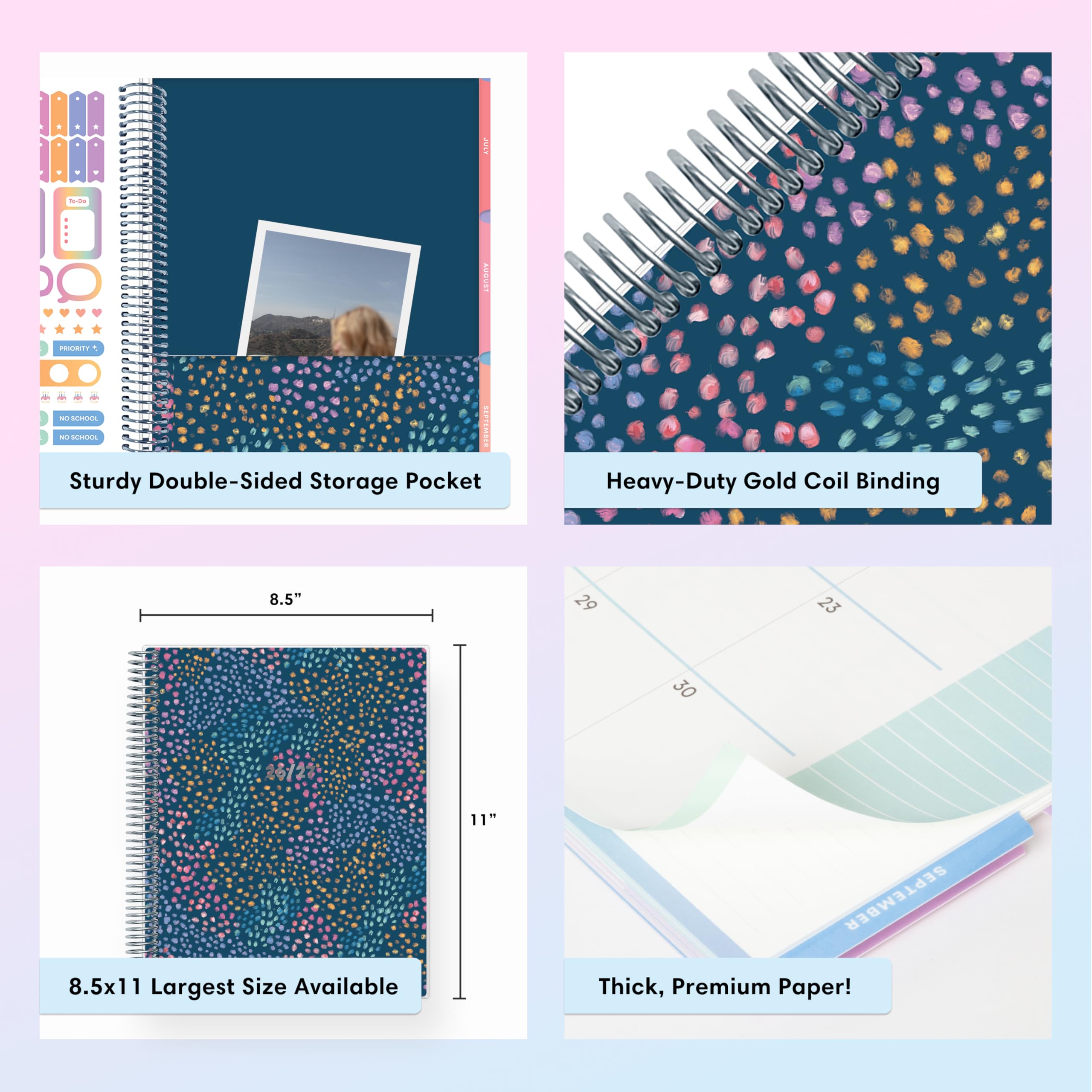 Blue Sky Teachwell Calendario settimanale e mensile 2026-2027, per insegnanti, anno accademico, luglio 2026-2027, 21,6 x 27,9 cm, copertina flessibile, rilegatura a spirale resistente, interno