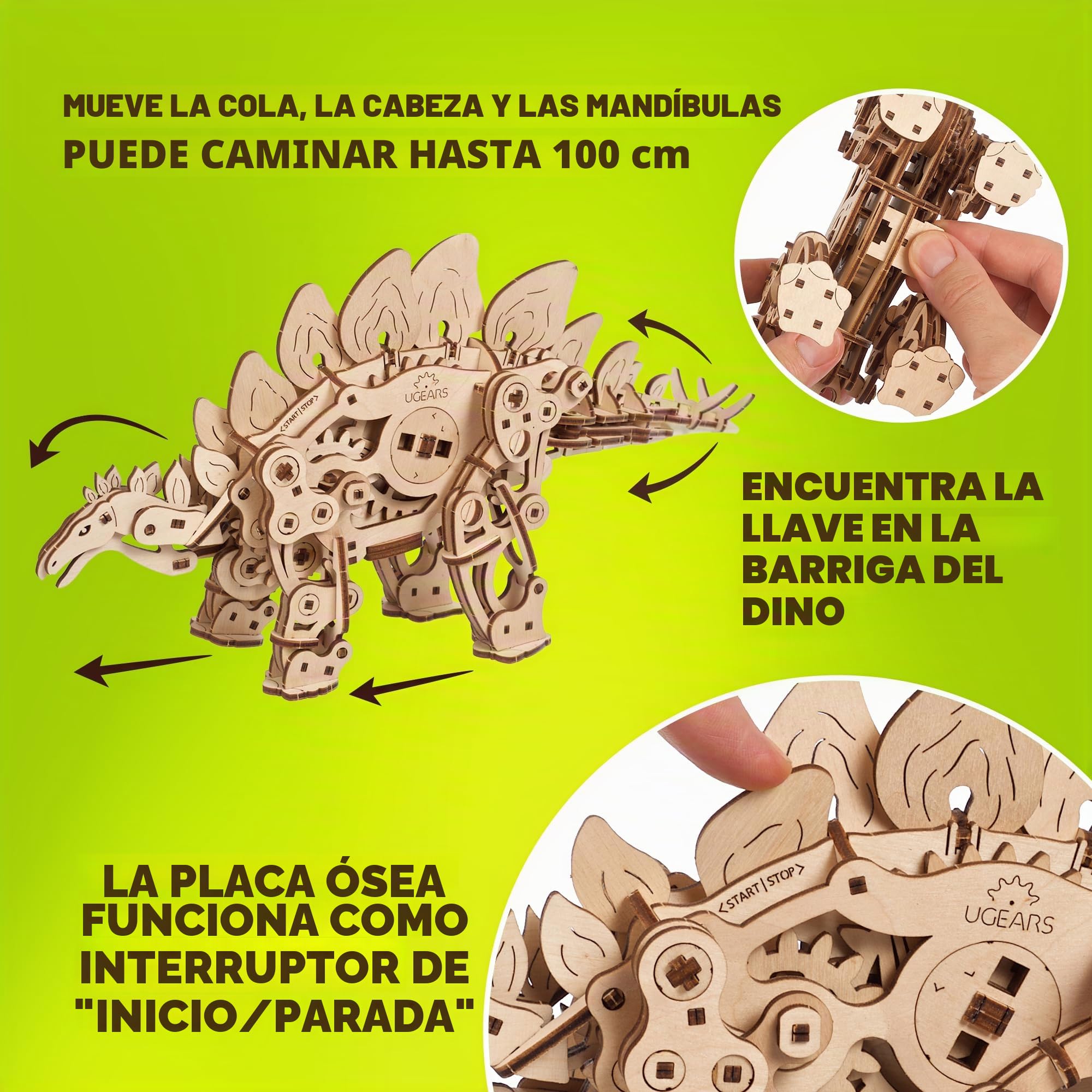 UGEARS Estegosaurio Modelismo Dinosaurio Madera para Construir Adultos - Puzzle 3D Madera Dinosaurios - Maqueta Mecánica con Movimiento Realista Aficionados de Maquetas y Puzzles 3D