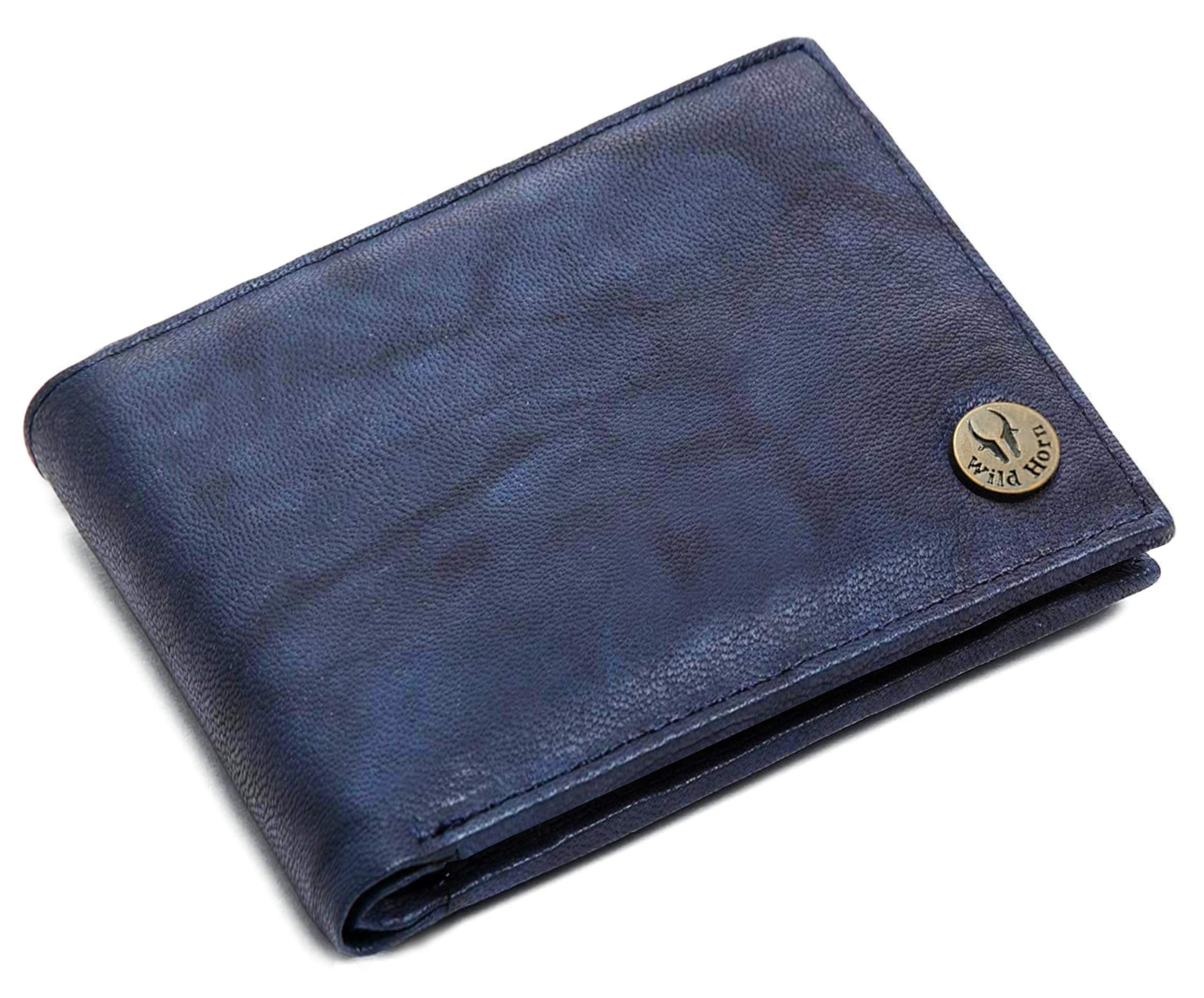 WILDHORNOlive Leather Men's Wallet (WH2050), BLUE ANTIQUE, Classic