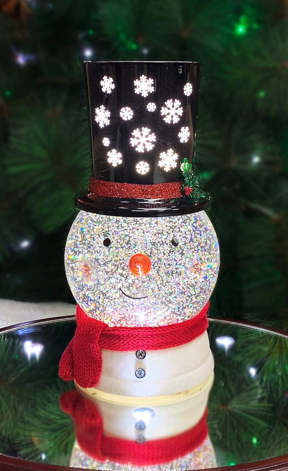 Snowman Snow Globe Water Spinning LED Lighted Snowman Moments in Time Battery Operated Christmas Tabletop Decoration Festive Glitter Globe Holiday Décor Gift (9.4”H x 5.5”W x 4.8”D)