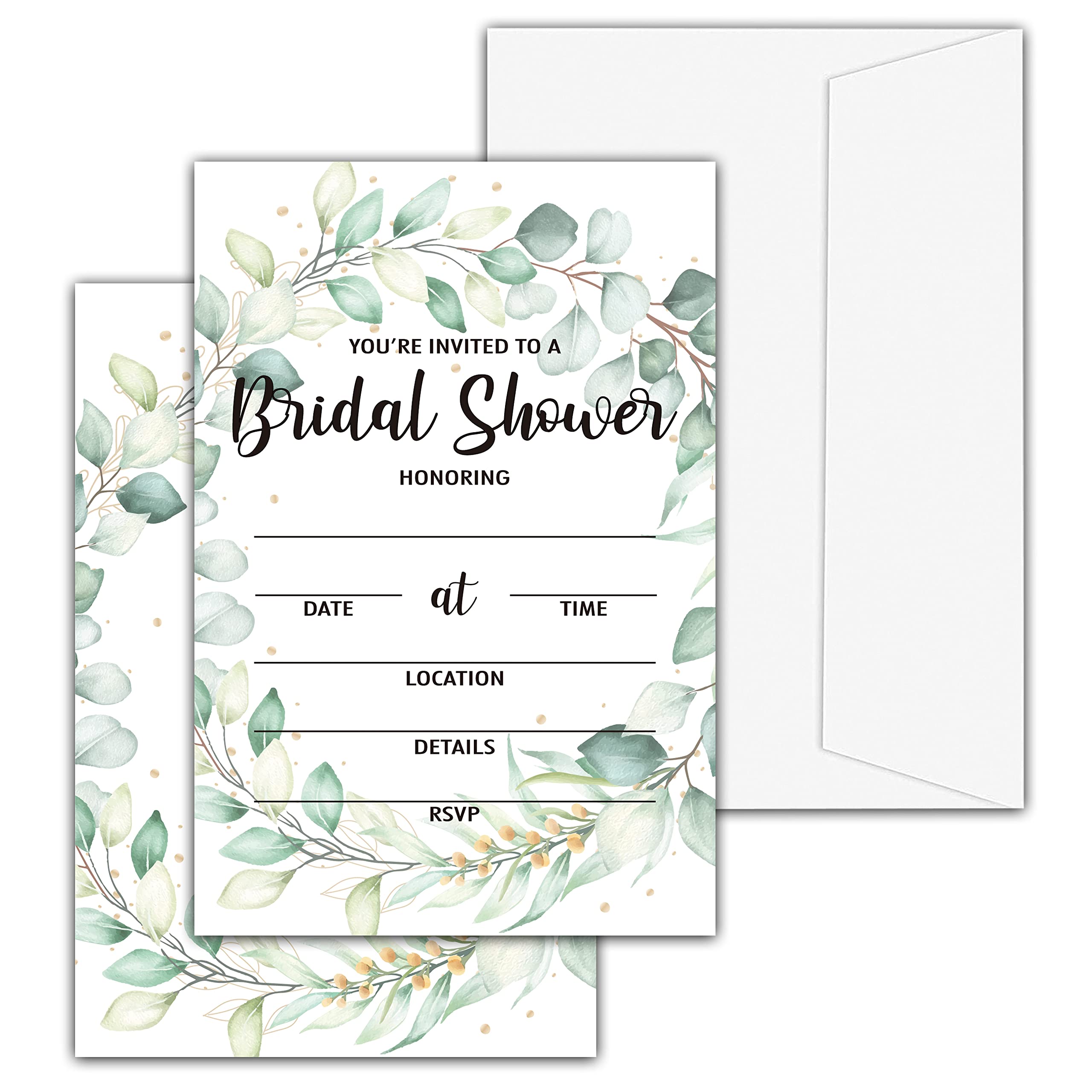 Levitatinyear Greenery Invitations with Envelopes for All Occasions, 25 Pcs Eucalyptus Blank Fill-in Invites for Bridal Shower, Wedding Reception, Engagement Party(02)